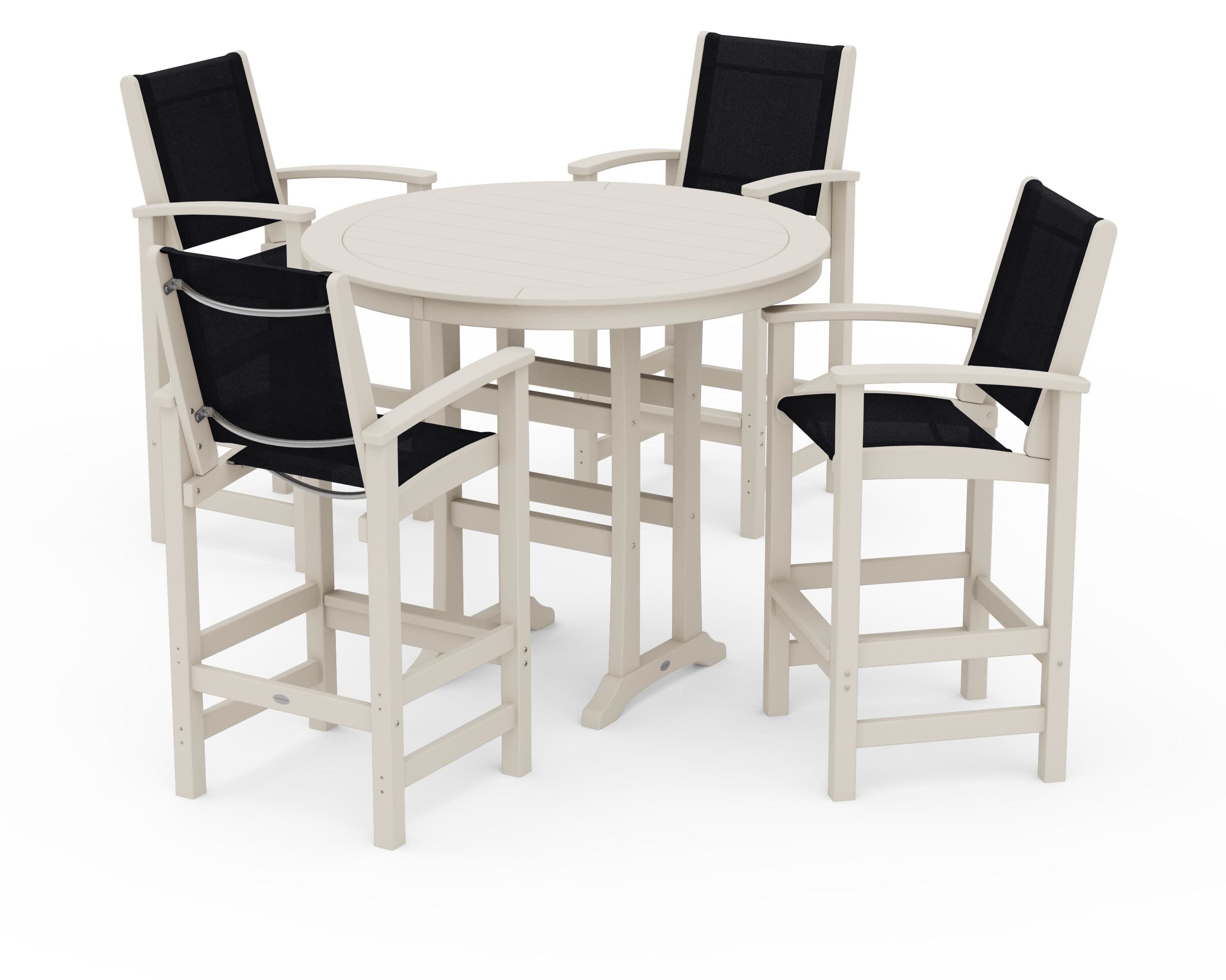 Coastal 5-Piece Nautical Trestle Bar Set in Sand / Black Sling