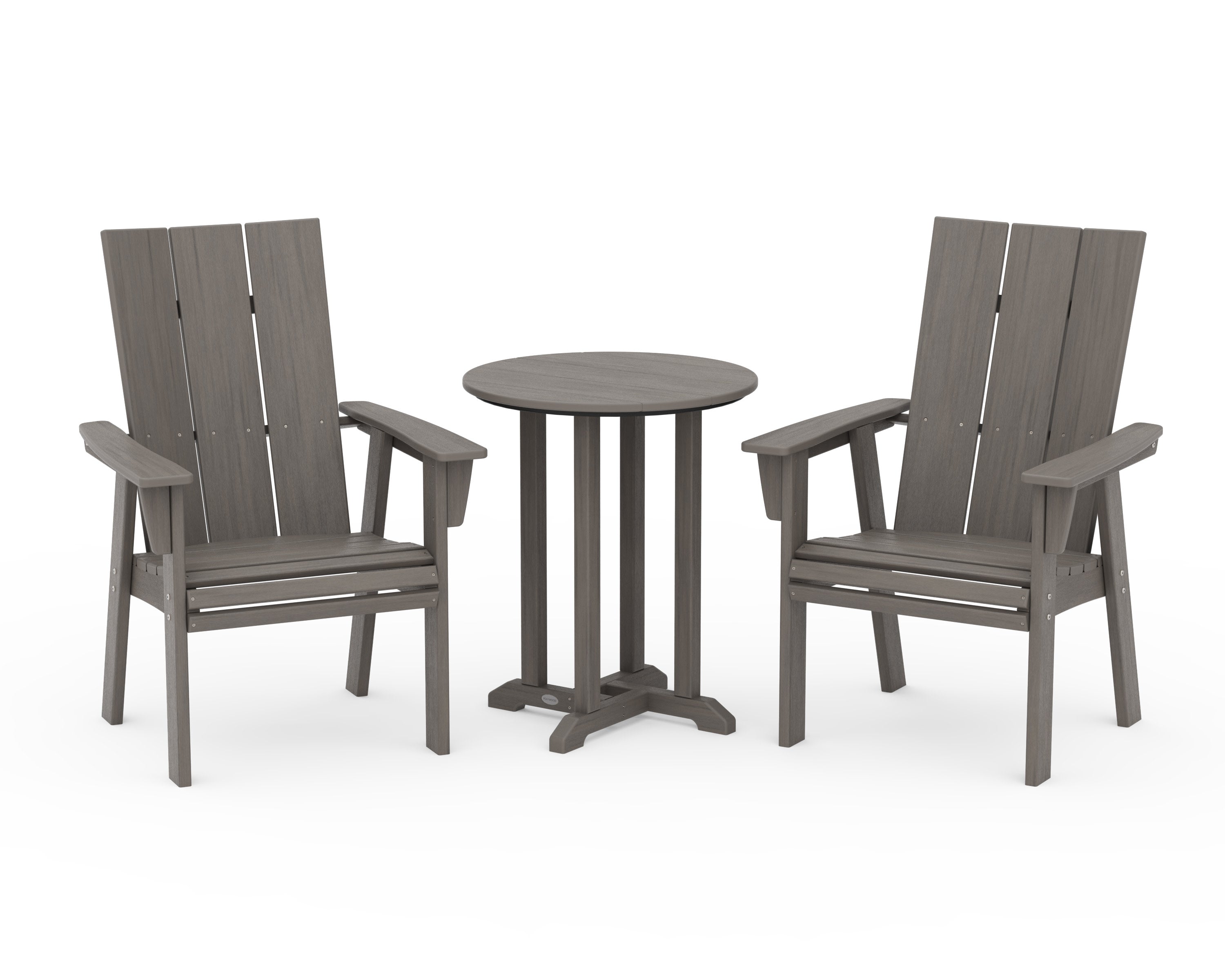 Modern Curveback Adirondack 3-Piece Round Bistro Dining Set in Driftwood