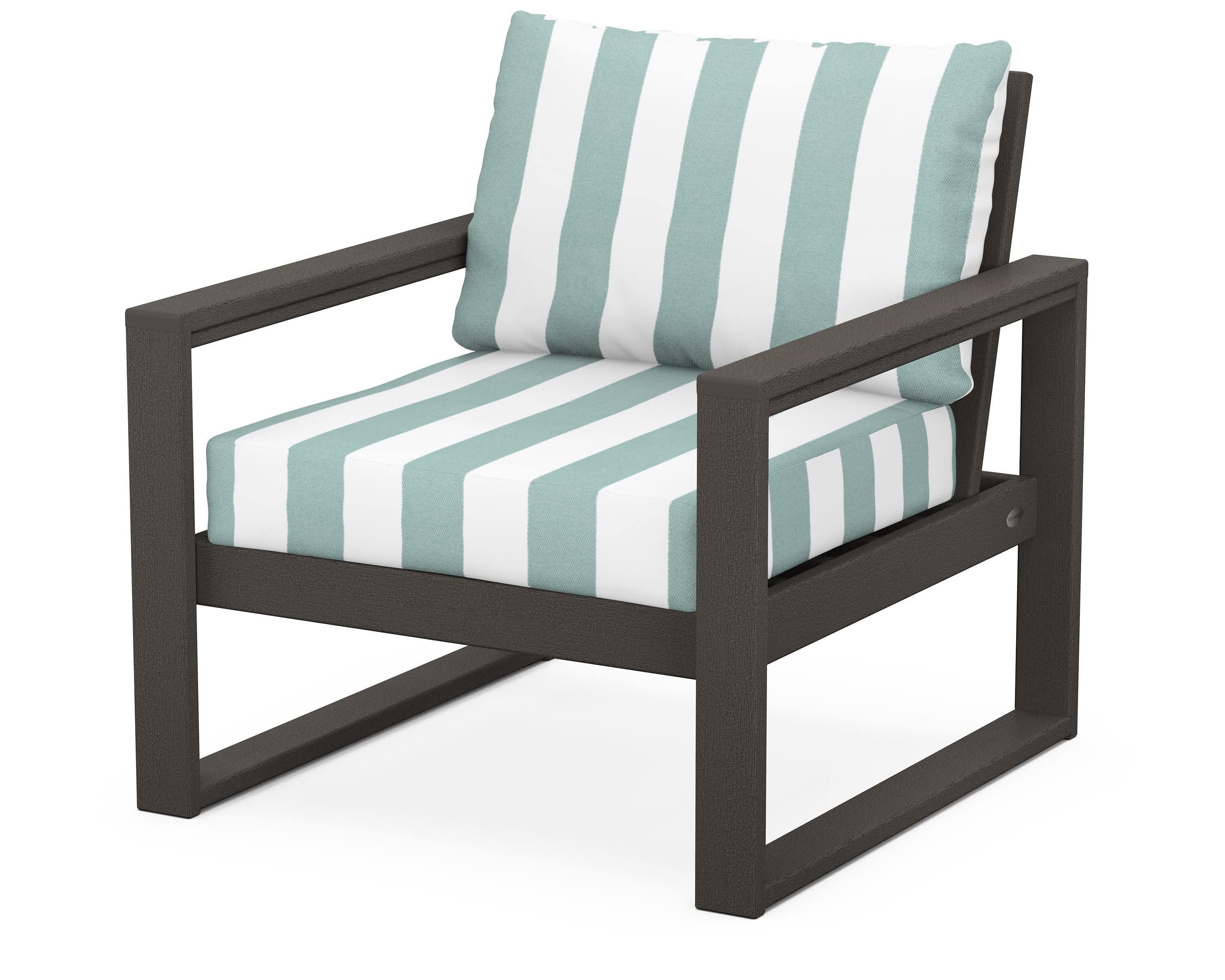 EDGE Club Chair in Vintage Coffee / Cabana Stripe Glacier Spa