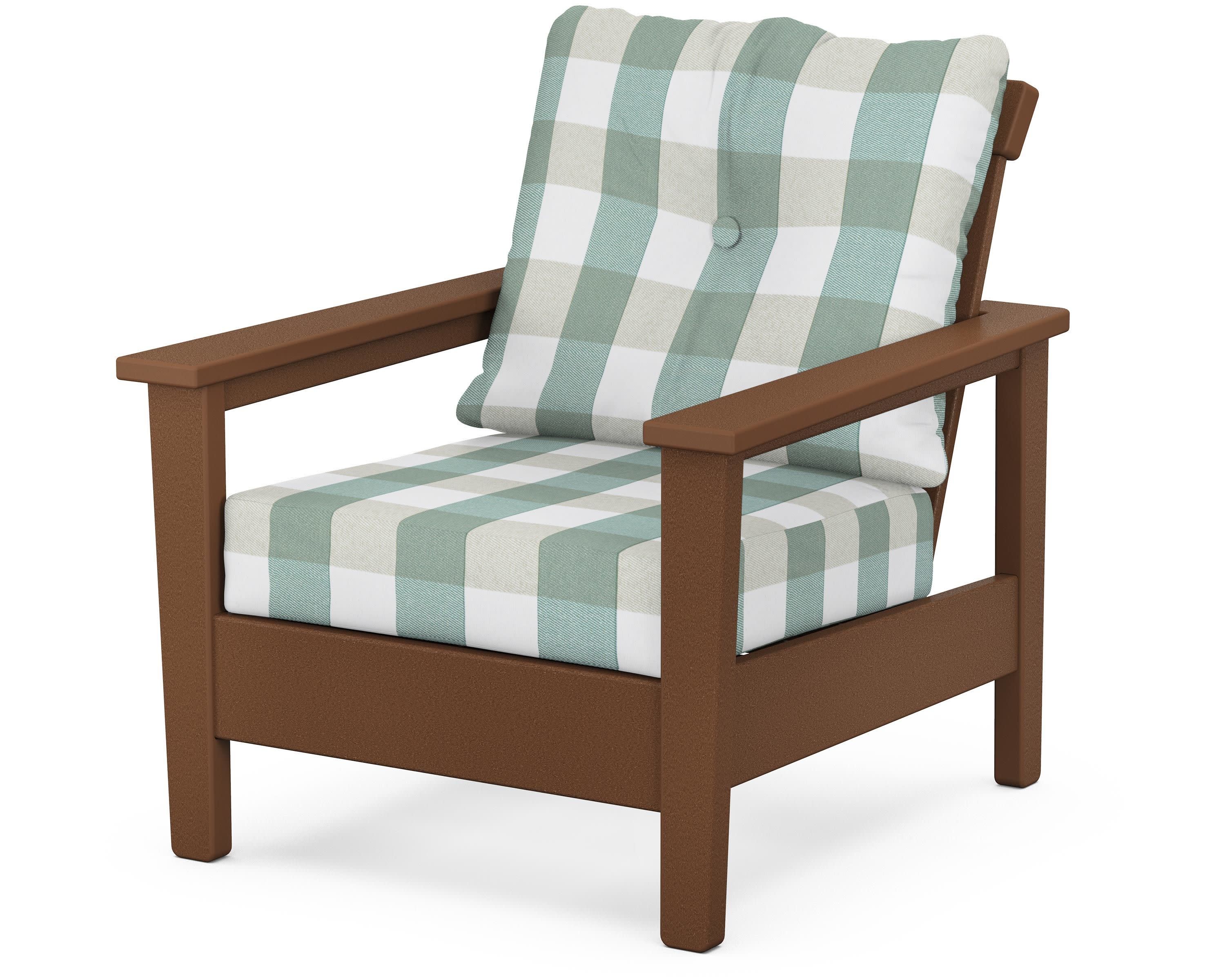 Prescott Deep Seating Chair in Teak / Buffalo Plaid Glacier Spa