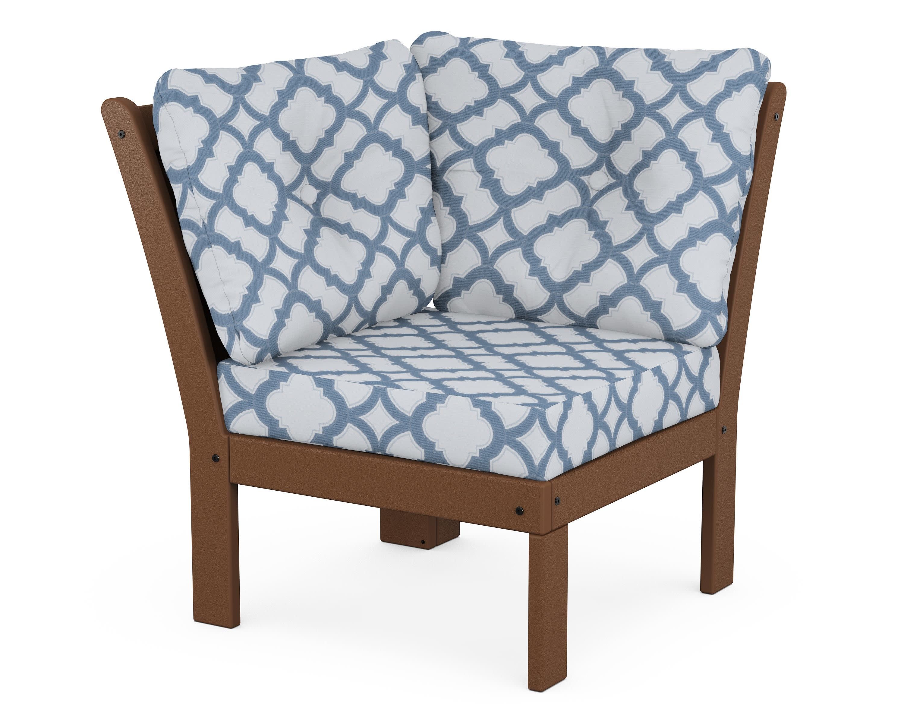 Vineyard Modular Corner Chair in Teak / Trellis Sky Blue