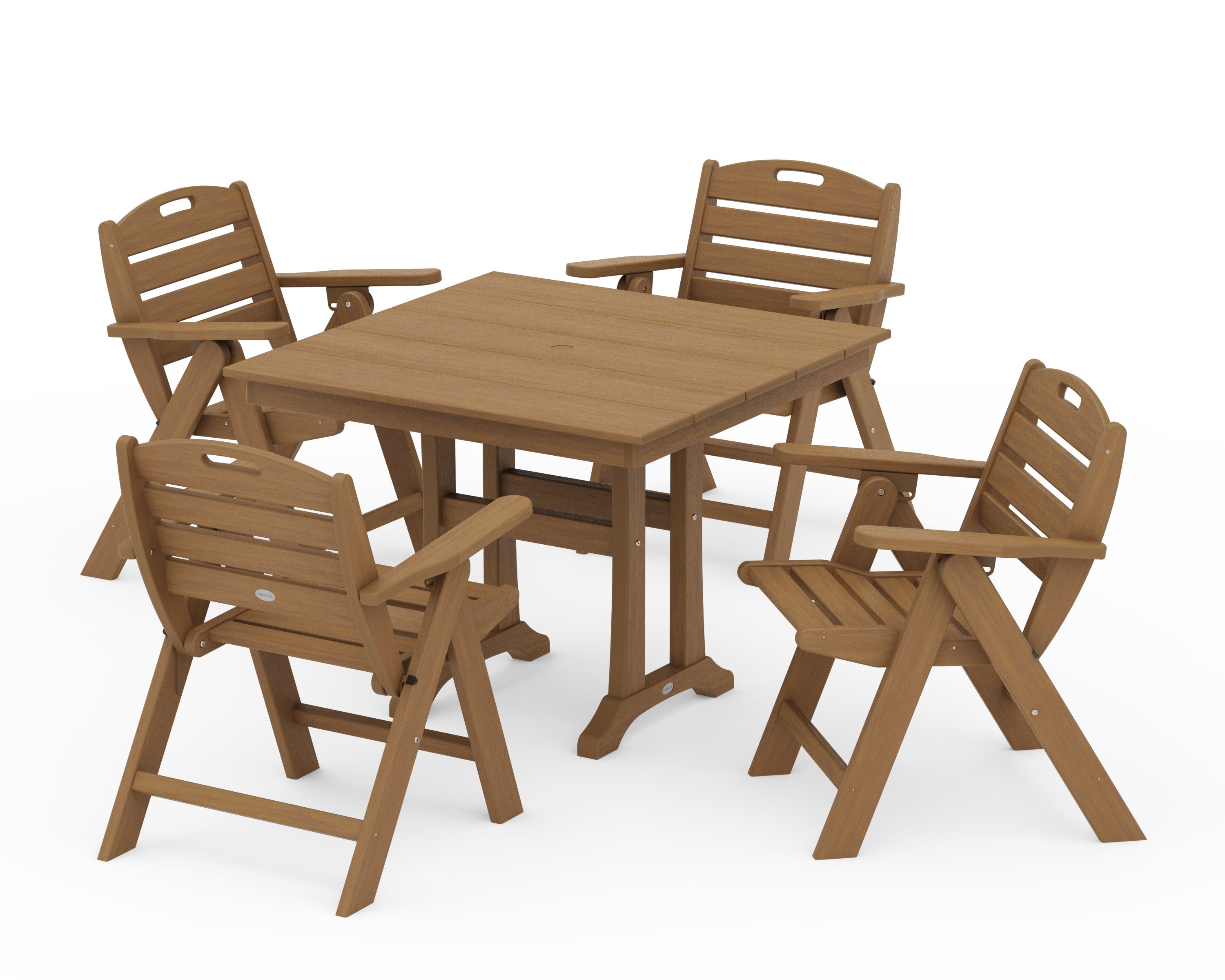 Nautical Folding Lowback Chair 5-Piece Farmhouse Dining Set With Trestle Legs in Natural