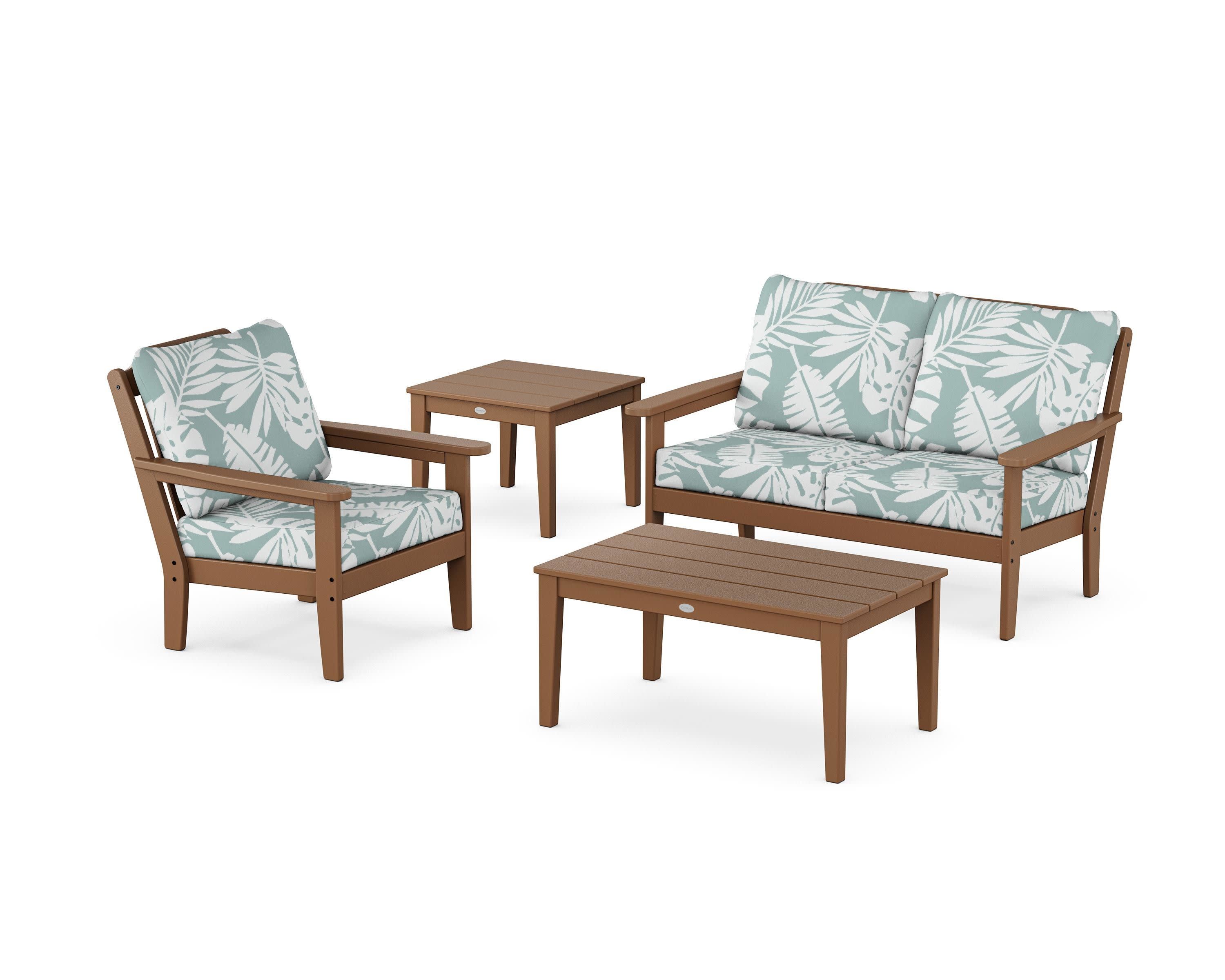 Wovendale 4-Piece Deep Seating Set in Teak / Leaf Glacier Spa