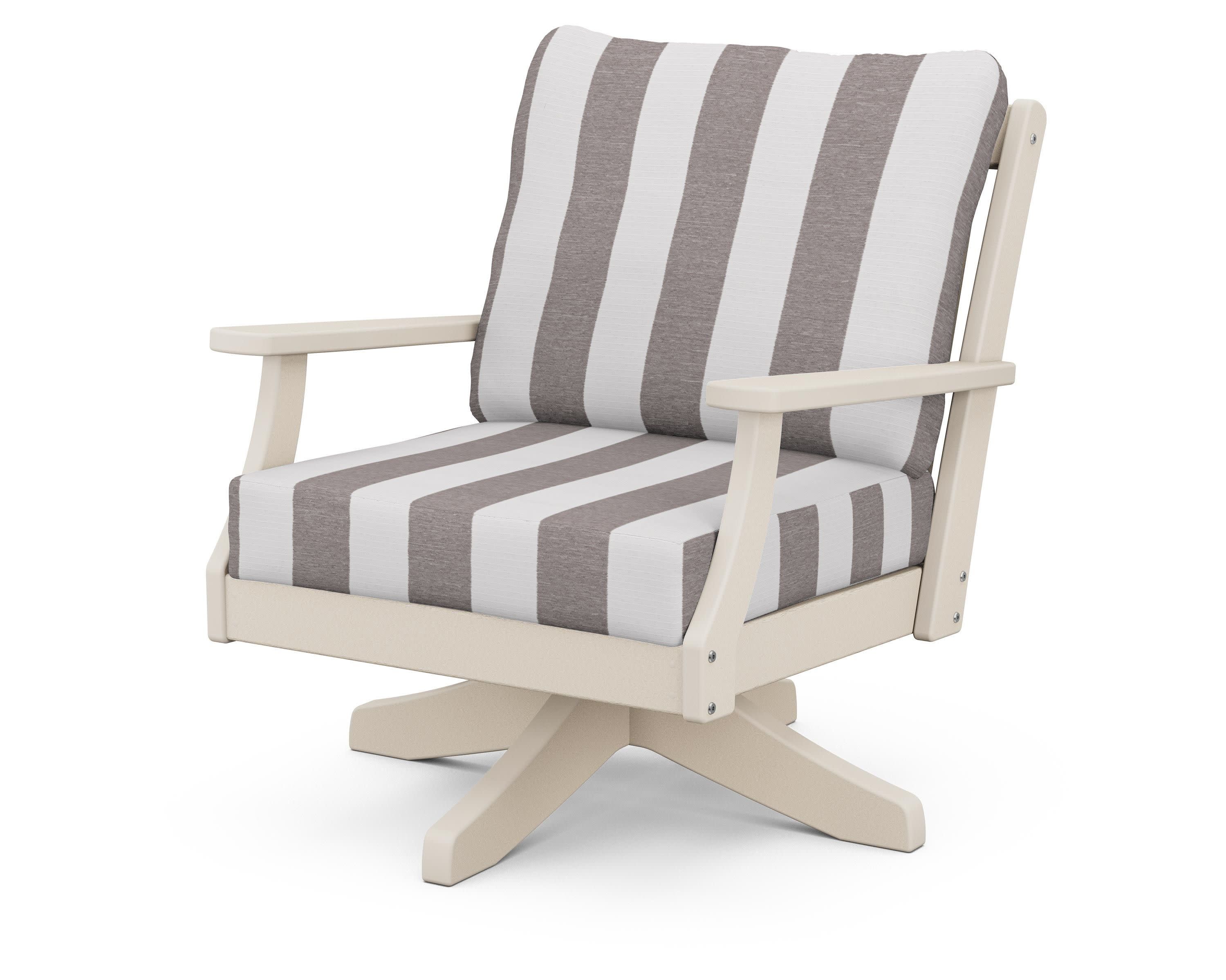 Braxton Deep Seating Swivel Chair in Sand / Cabana Stripe Grey Mist