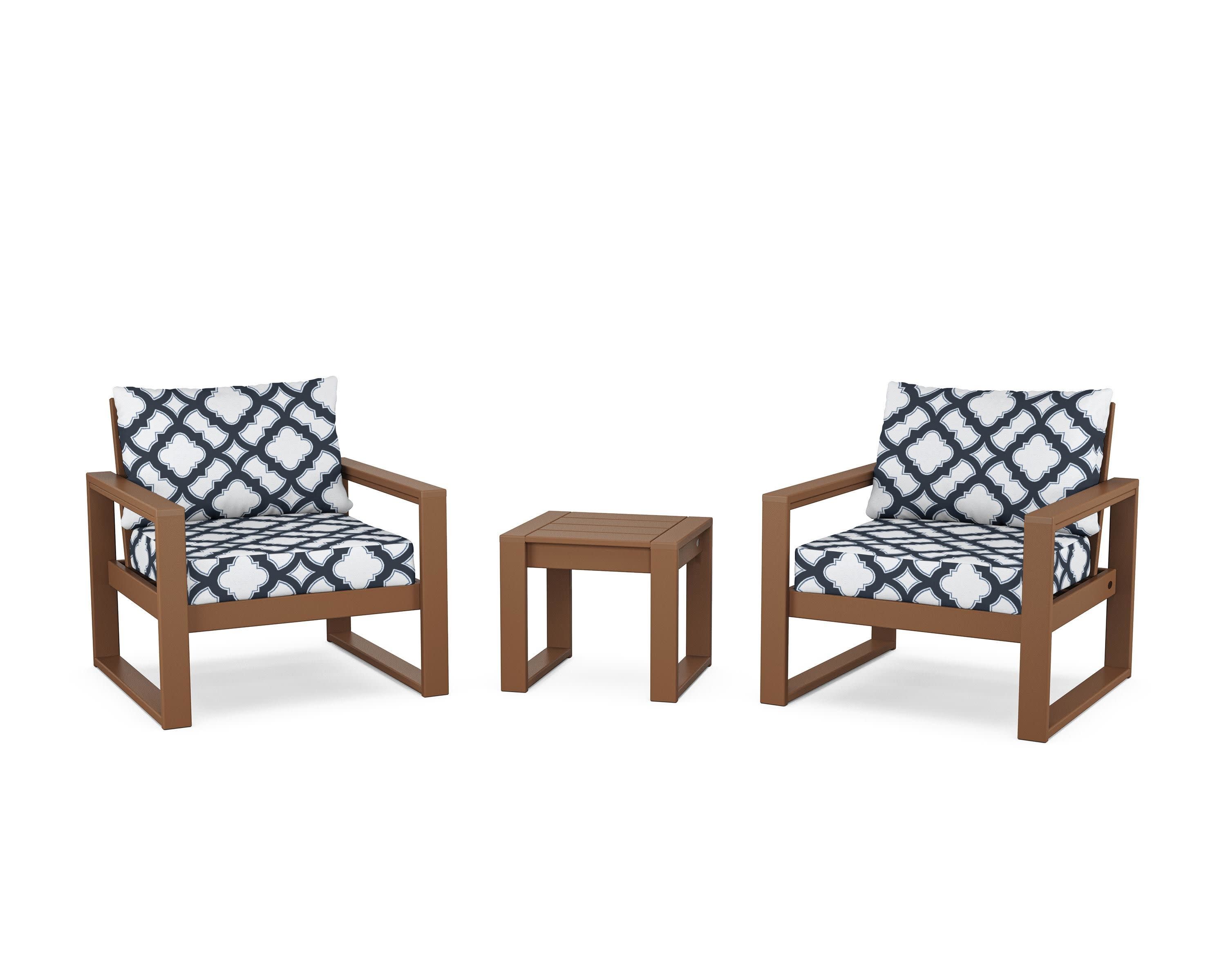 EDGE Sectional 3-Piece Deep Seating Set in Teak / Trellis Marine Indigo