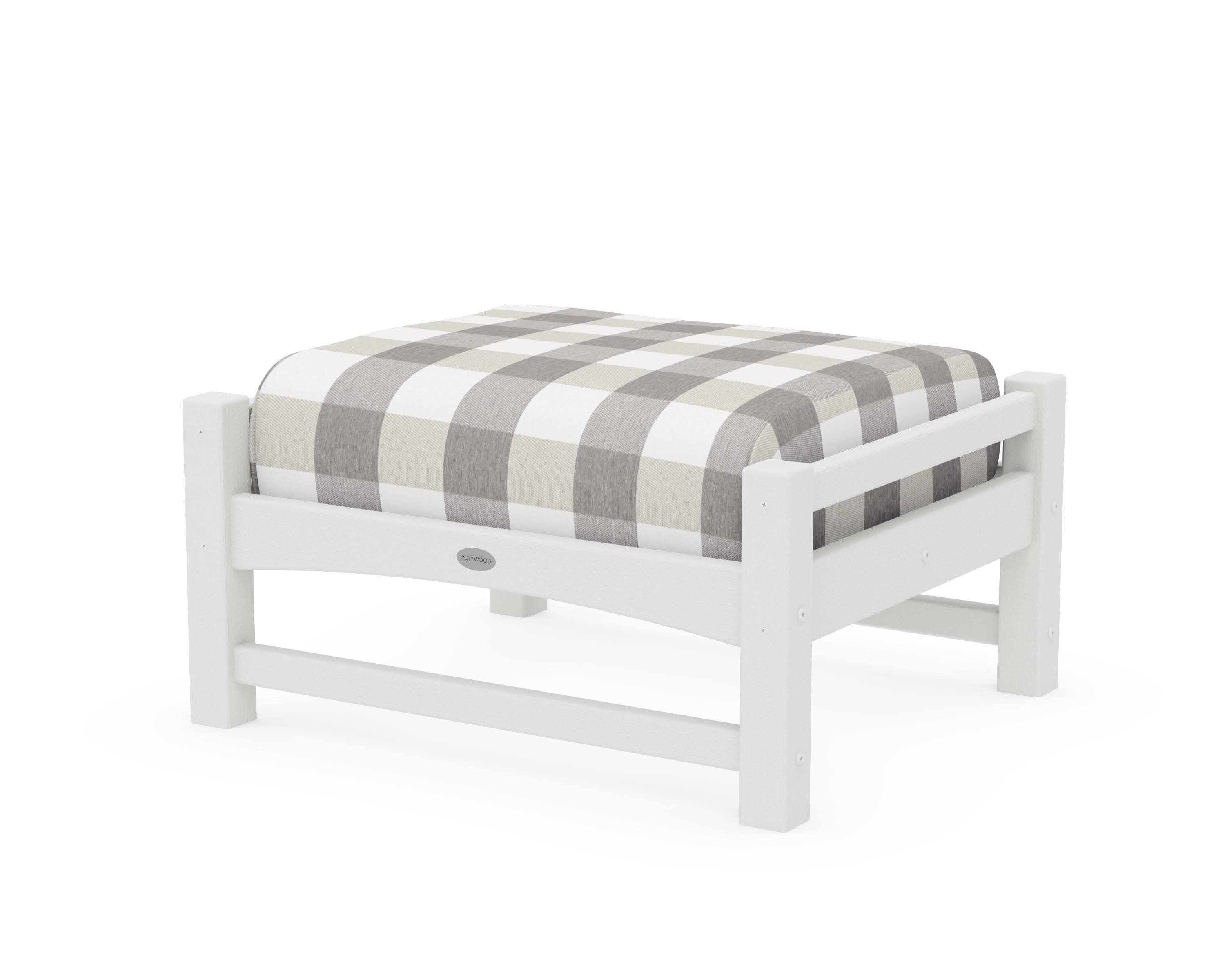 Club Ottoman in Vintage White / Buffalo Plaid Grey Mist