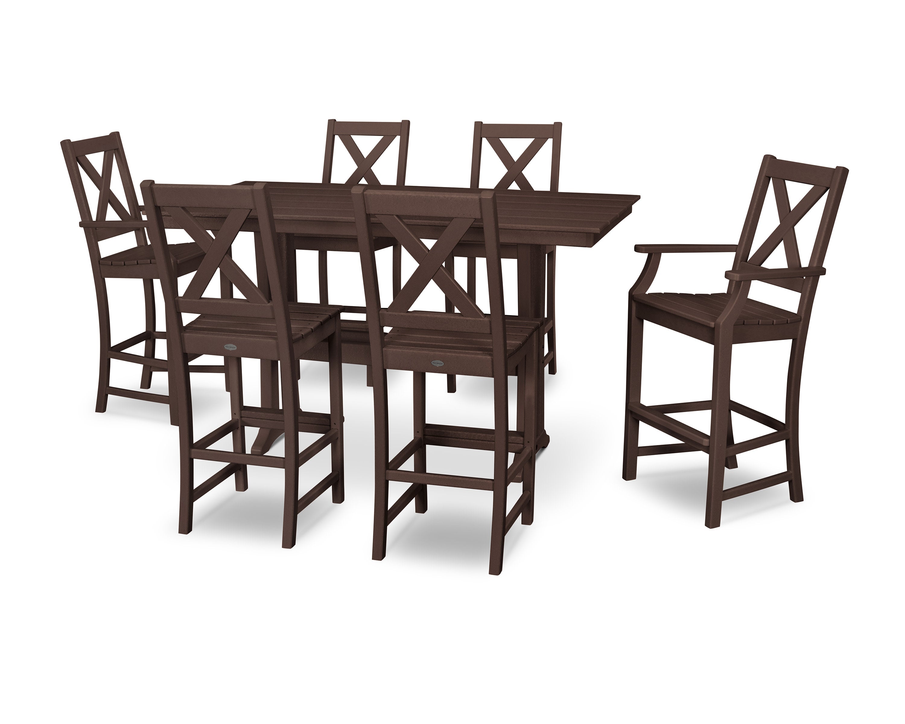 Braxton 7-Piece Farmhouse Trestle Bar Set in Mahogany