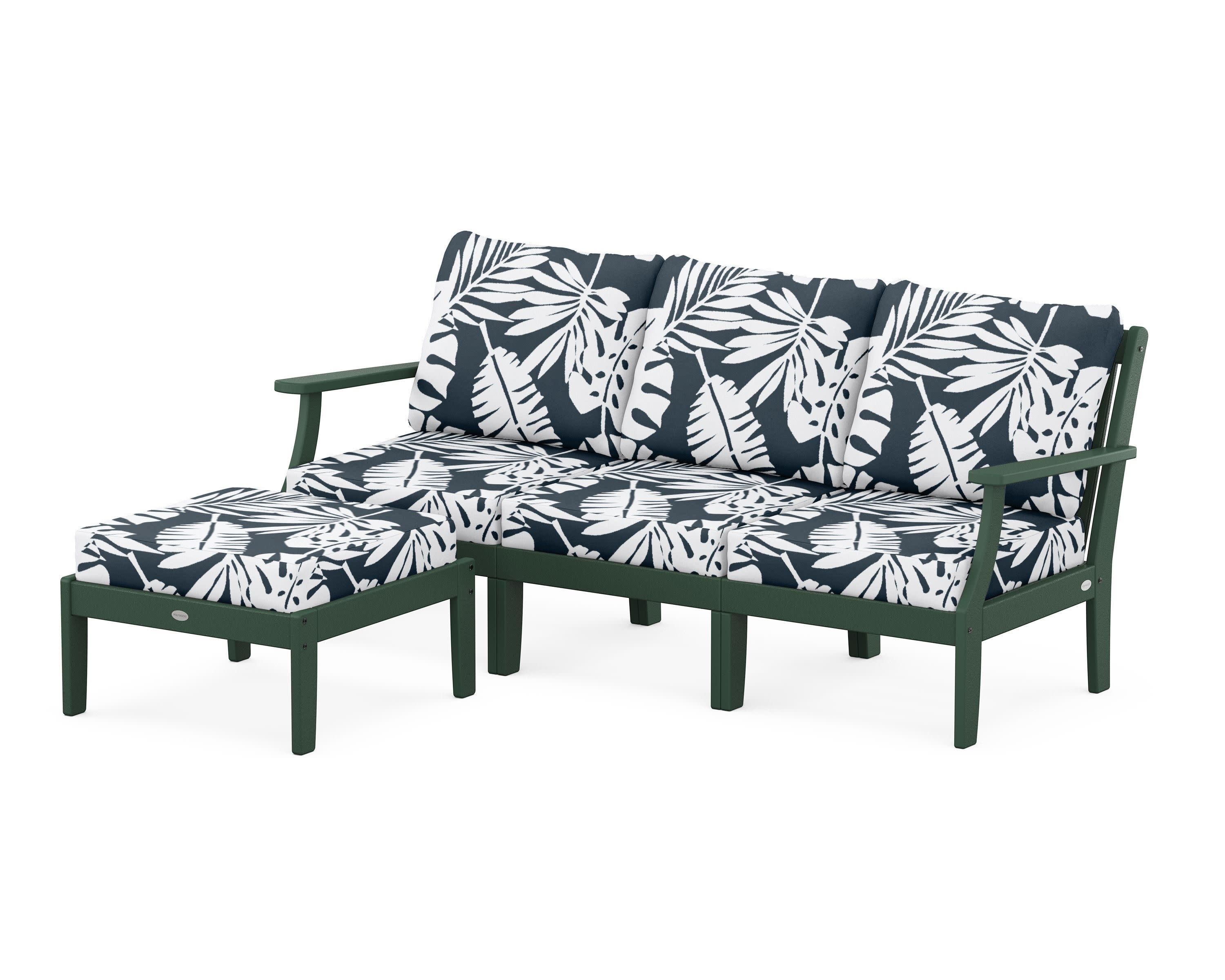 Braxton Modular 4-Piece Deep Seating Set with Ottoman in Green / Leaf Marine Indigo