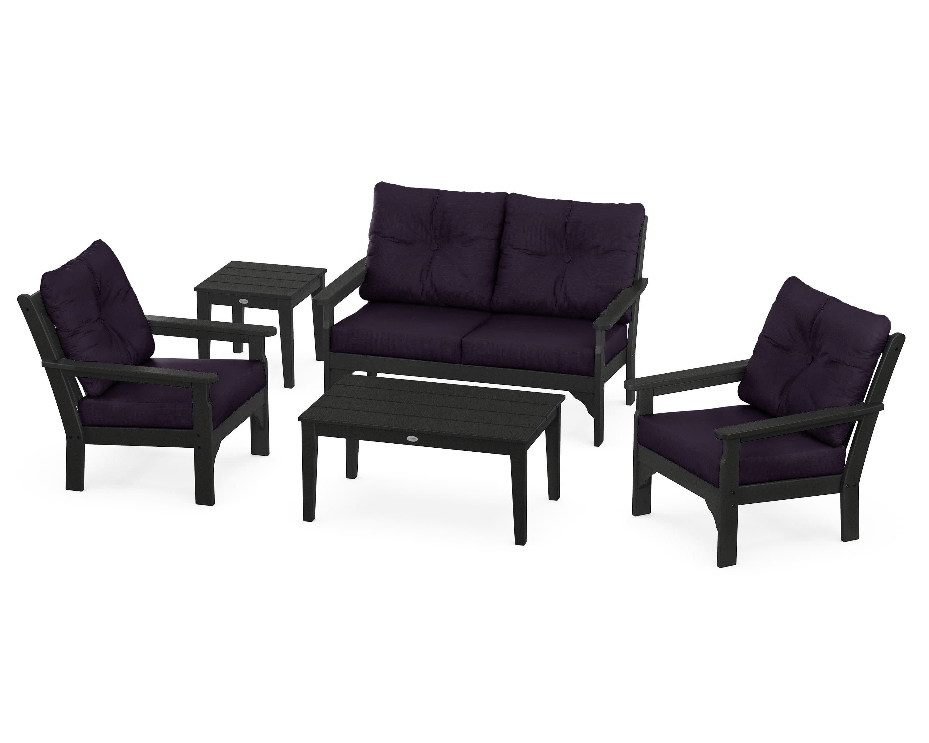 Vineyard 5-Piece Deep Seating Set in Black / Navy Linen