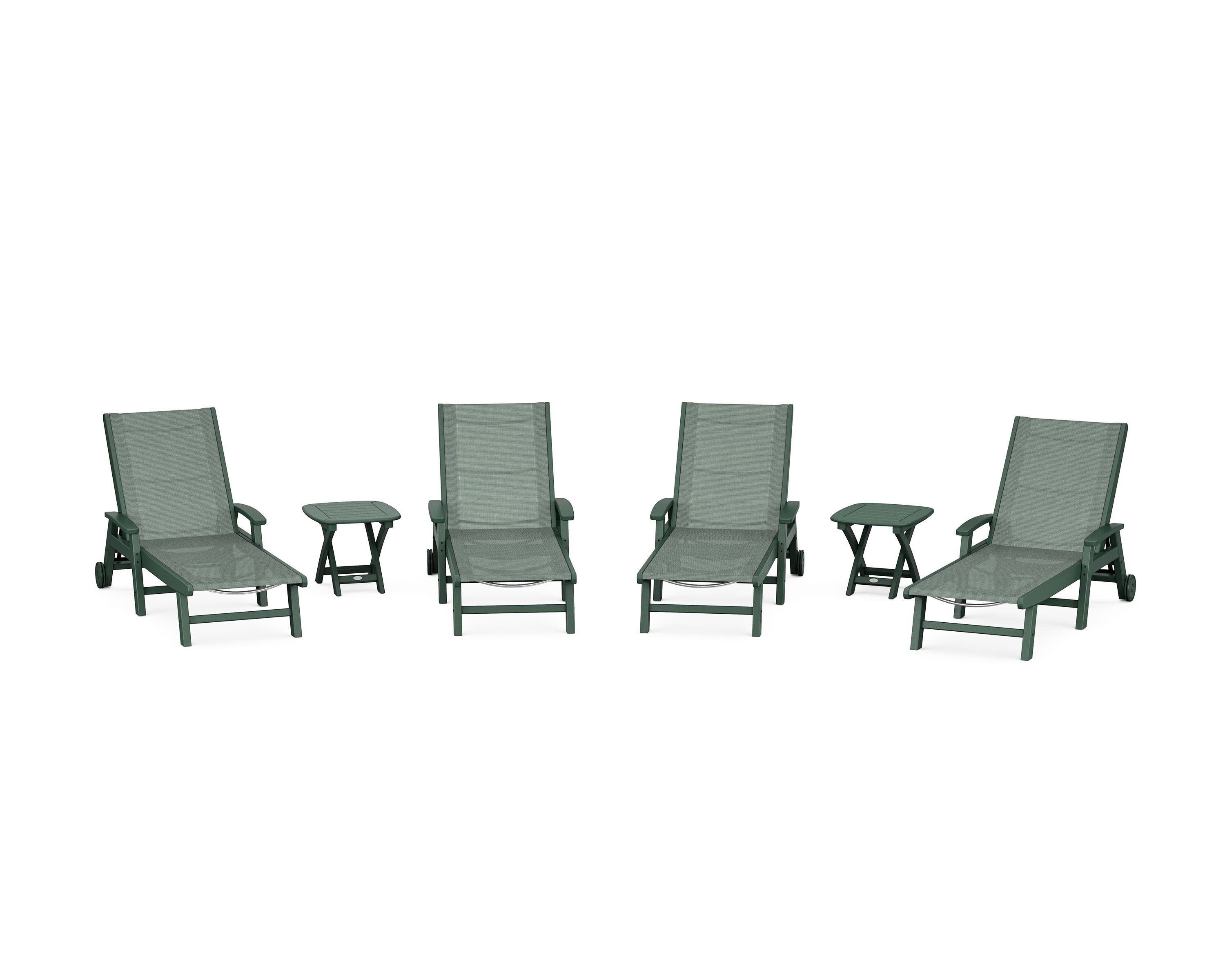 Coastal Chaise 6-Piece Set with Wheels in Green / Dupioni Sea Mist Sling