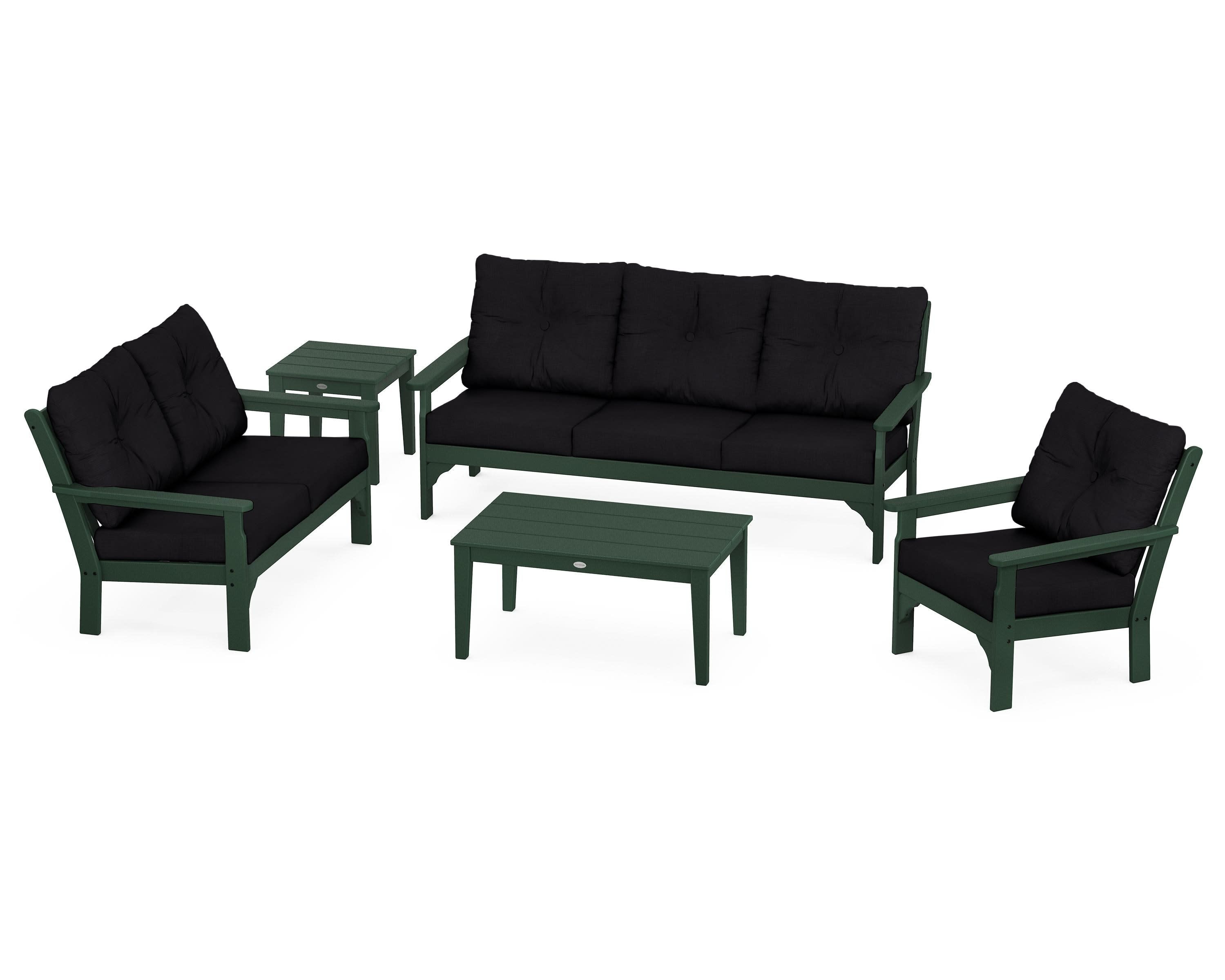 Vineyard 5 Piece Deep Seating Set in Green / Midnight Linen