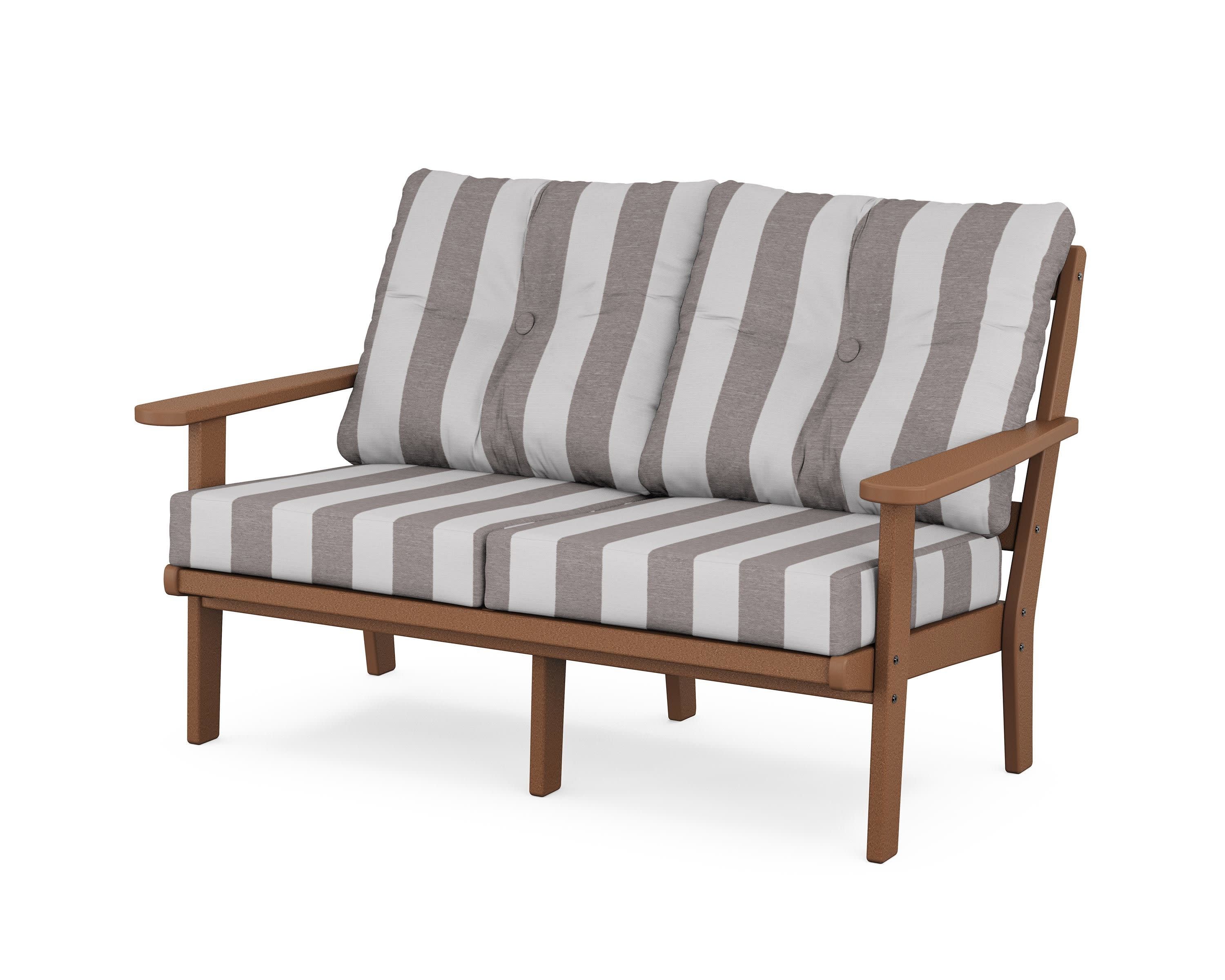 Mission Deep SeatingLoveseat in Teak / Cabana Stripe Grey Mist