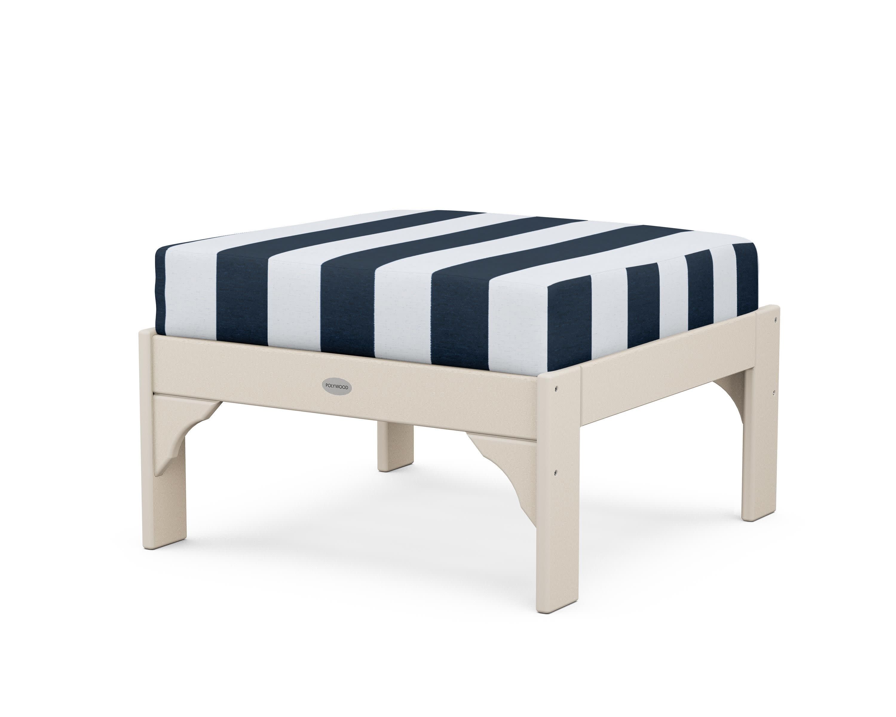 Vineyard Deep Seating Ottoman in Sand / Cabana Stripe Marine Indigo