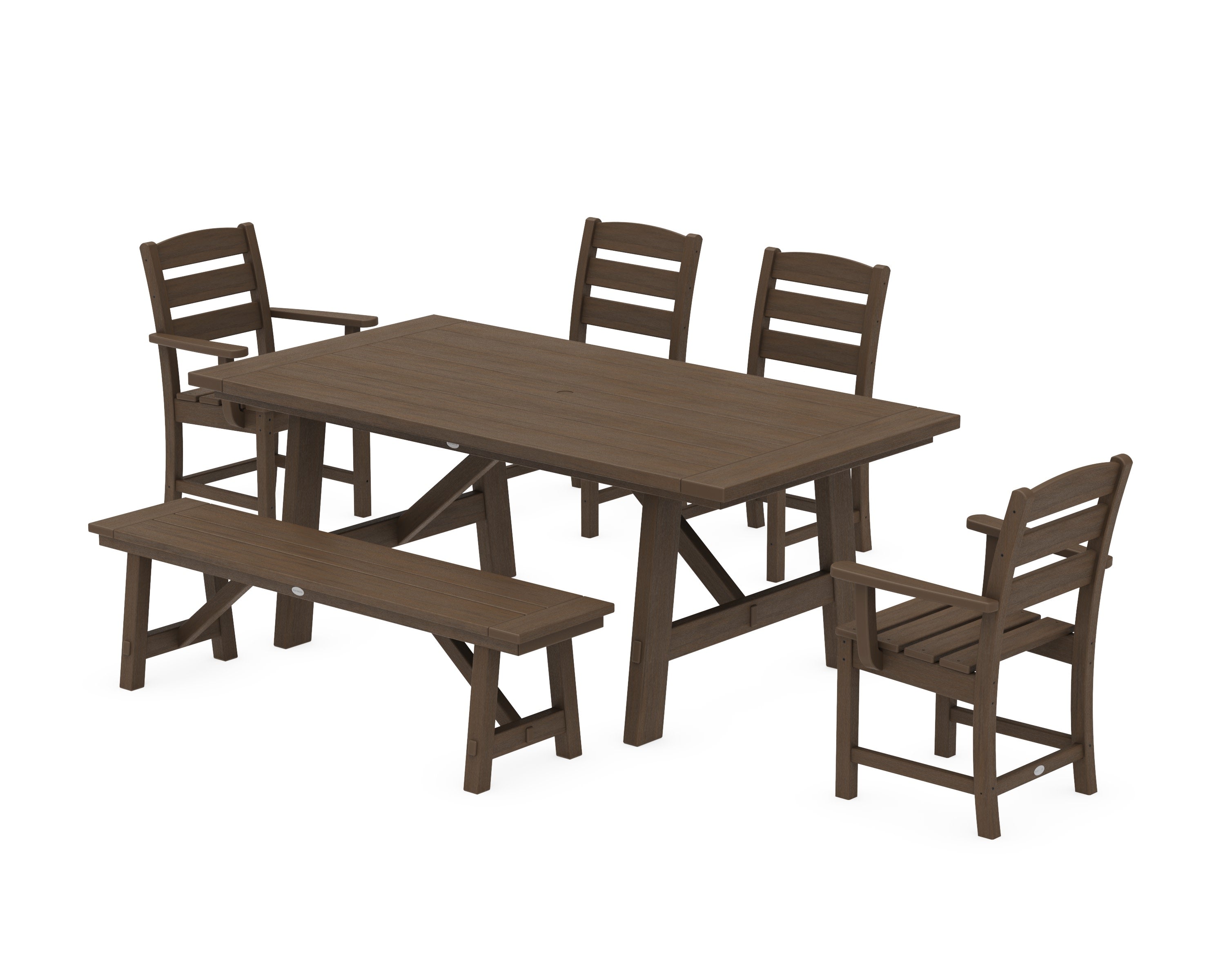 Lakeside 6-Piece Rustic Farmhouse Dining Set With Bench in Kona