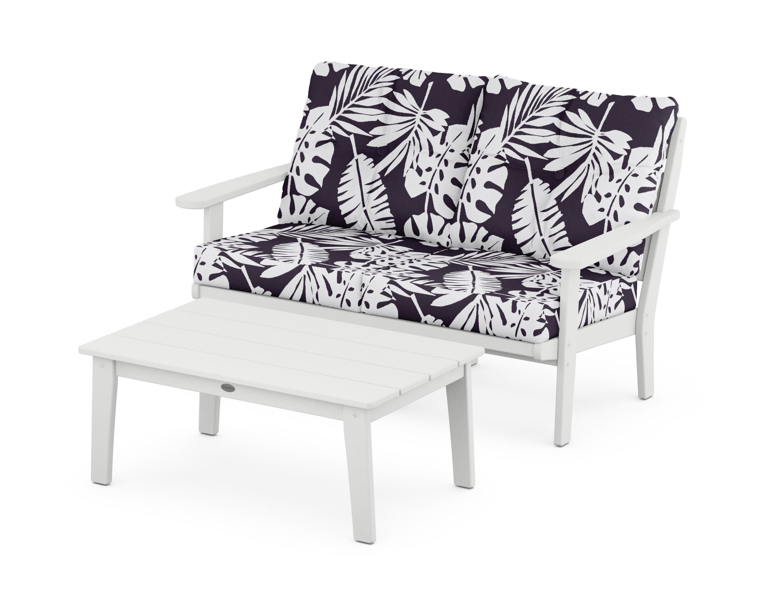Lakeside 2-Piece Lounge Loveseat Set in White / Leaf Navy
