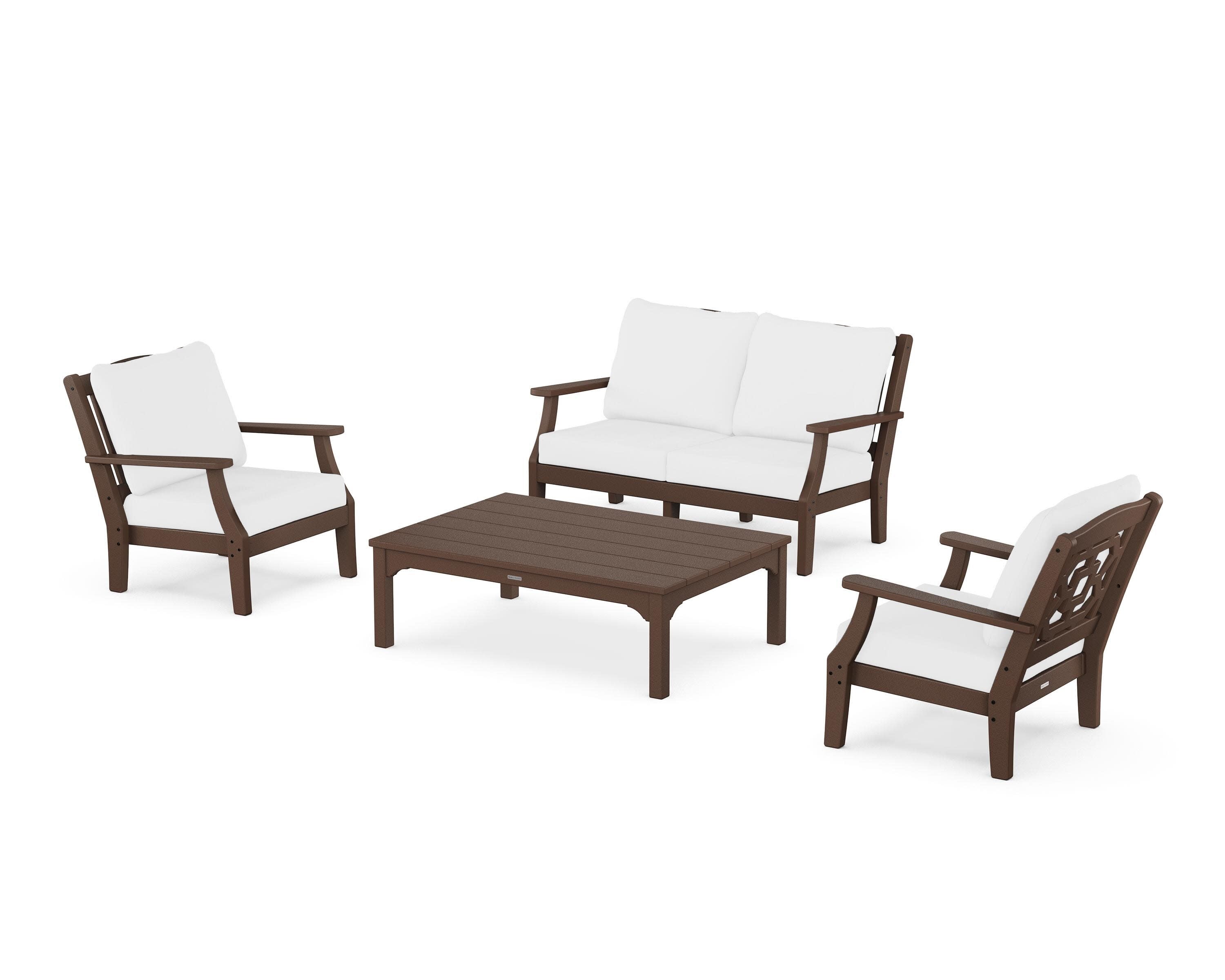 Chinoiserie 4-Piece Deep Seating Set with Loveseat in Mahogany / Natural