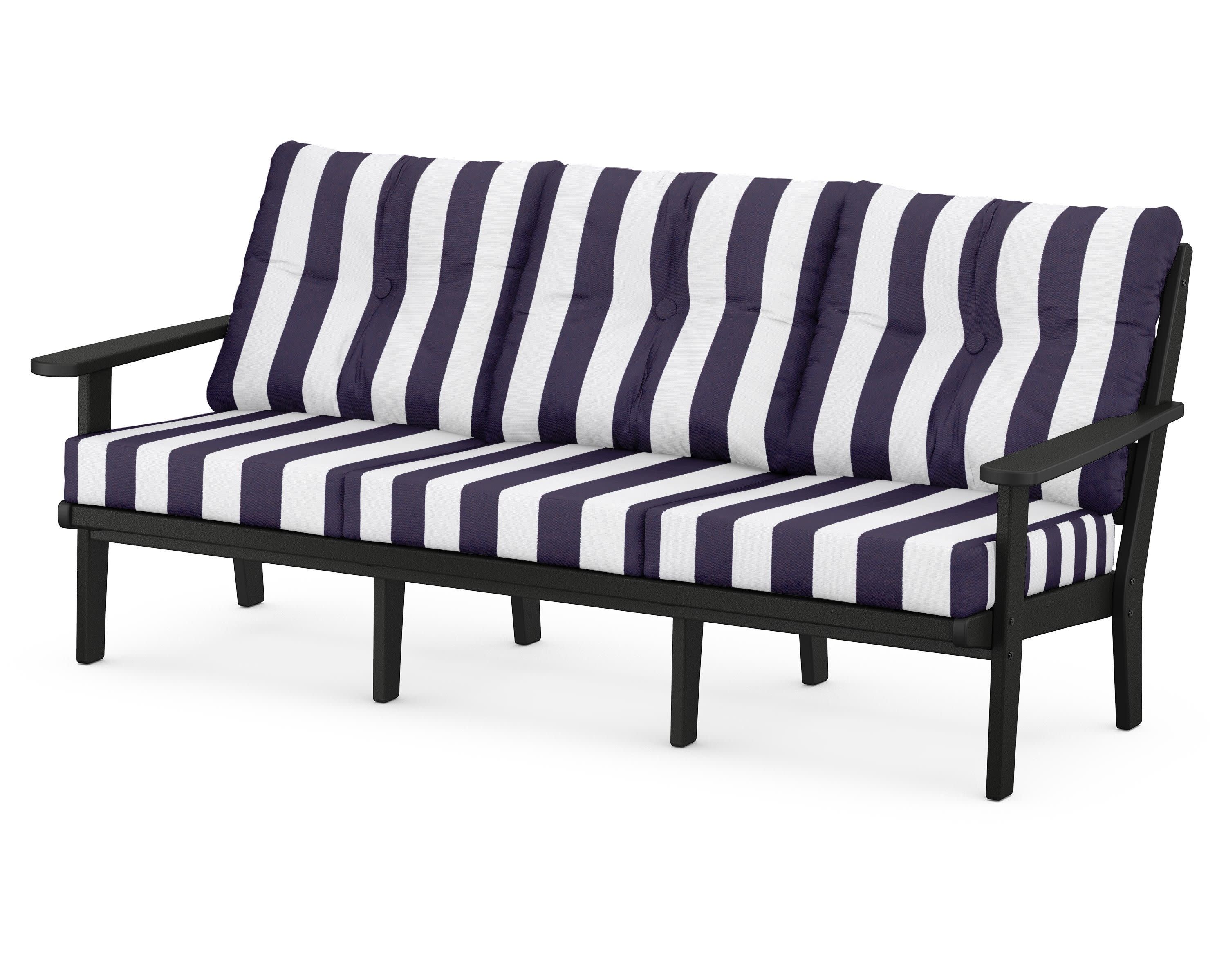 Lakeside Deep Seating Sofa in Black / Cabana Stripe Navy