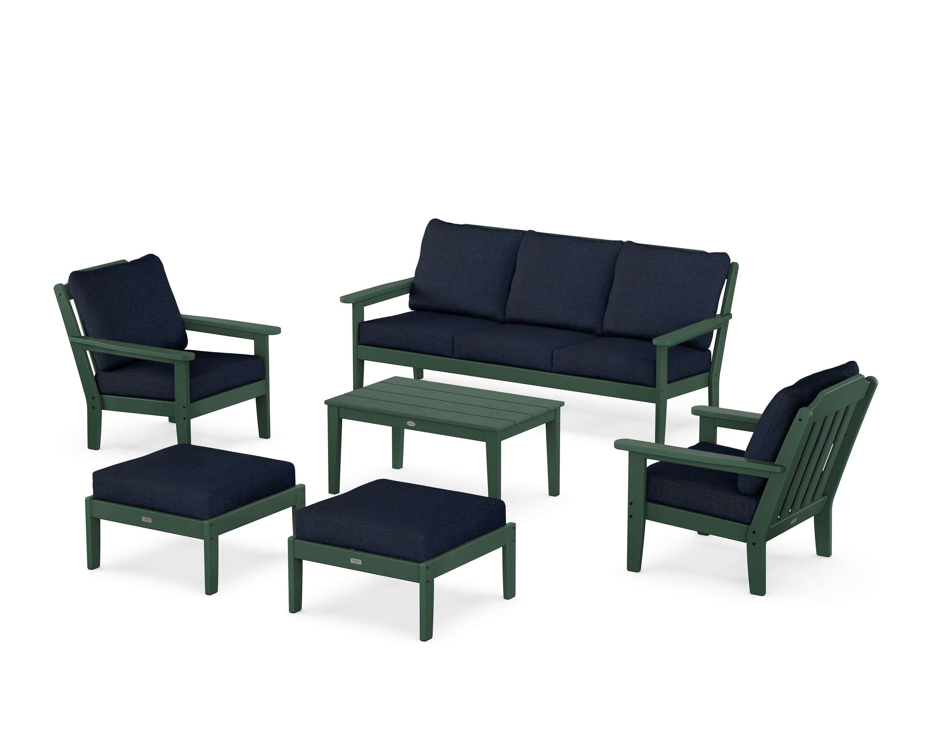 Cottage 6-Piece Lounge Sofa Set in Green / Marine Indigo