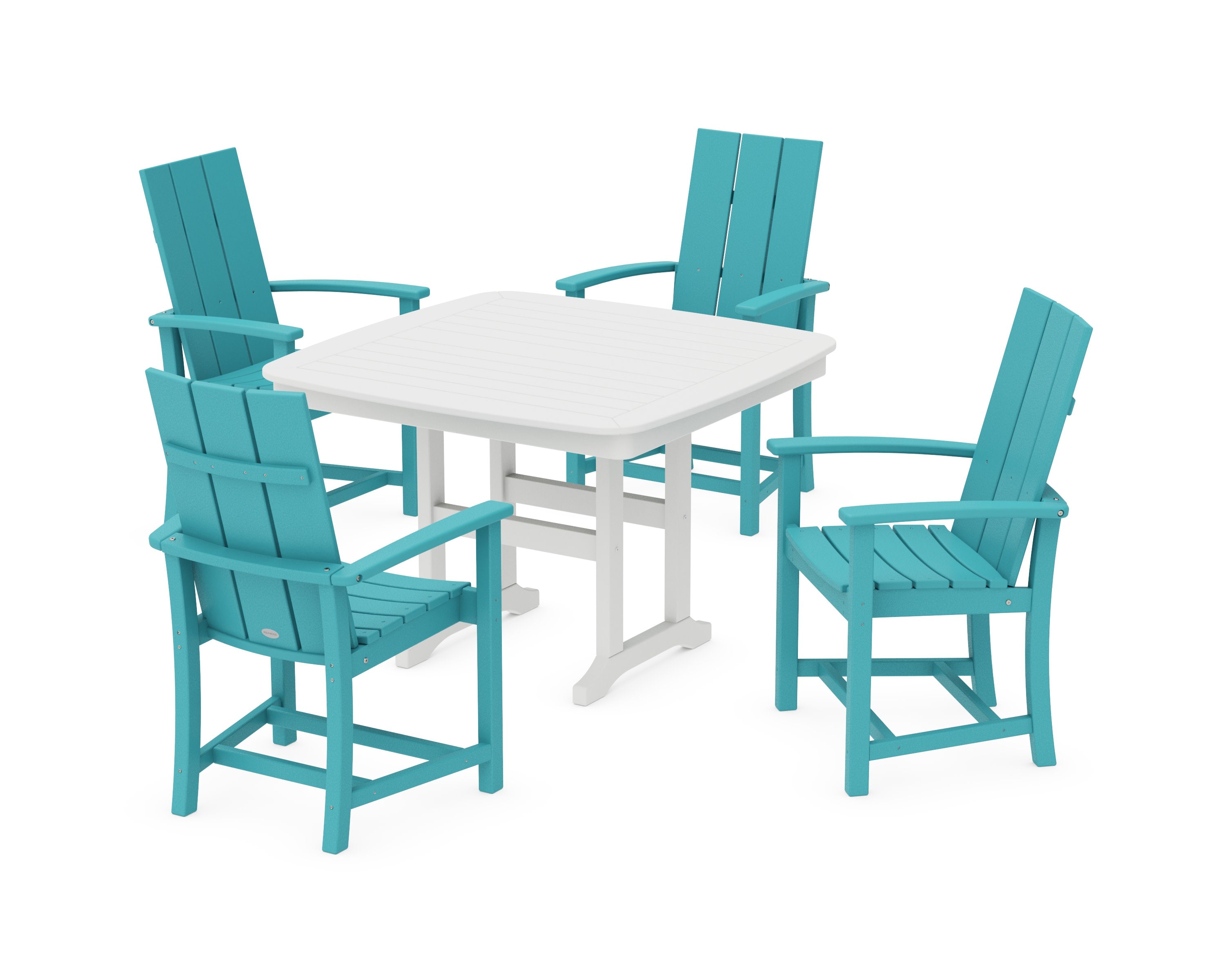 Modern Adirondack 5-Piece Dining Set with Trestle Legs in Aruba / White