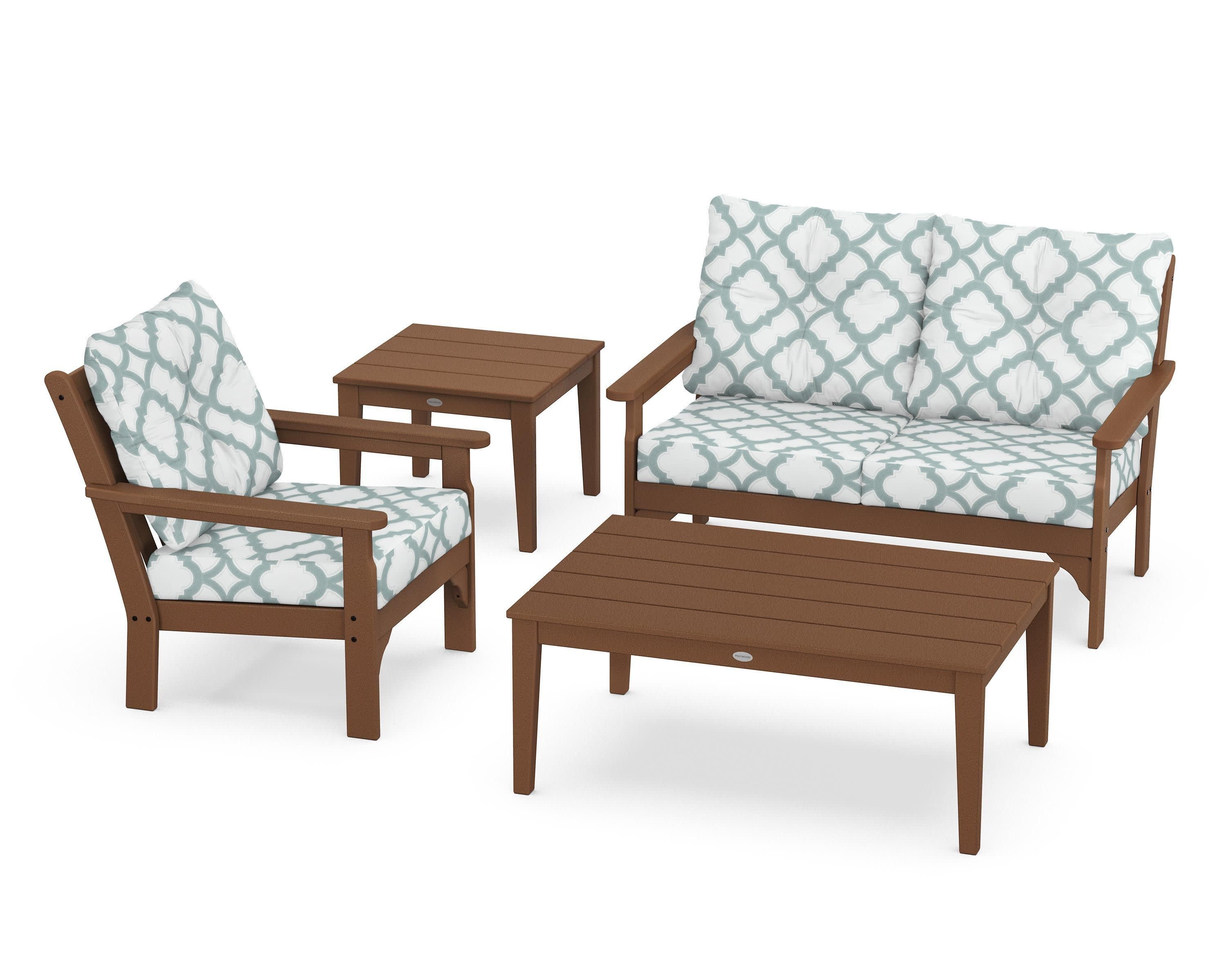 Vineyard 4-Piece Deep Seating Set in Teak / Trellis Glacier Spa