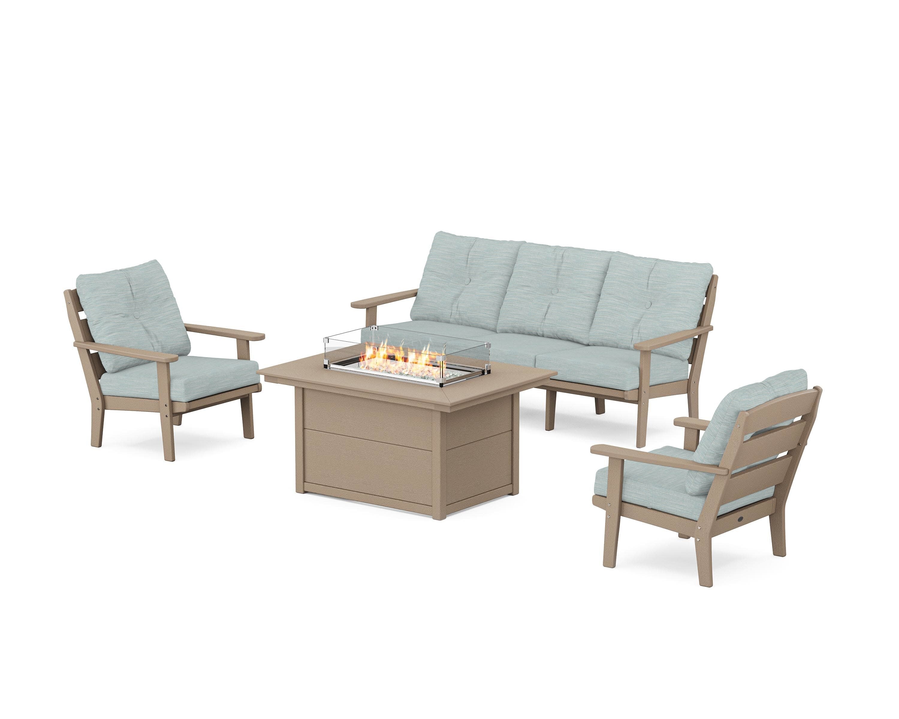 Lakeside Deep Seating Fire Pit Table Set in Vintage Sahara / Soothe Mist