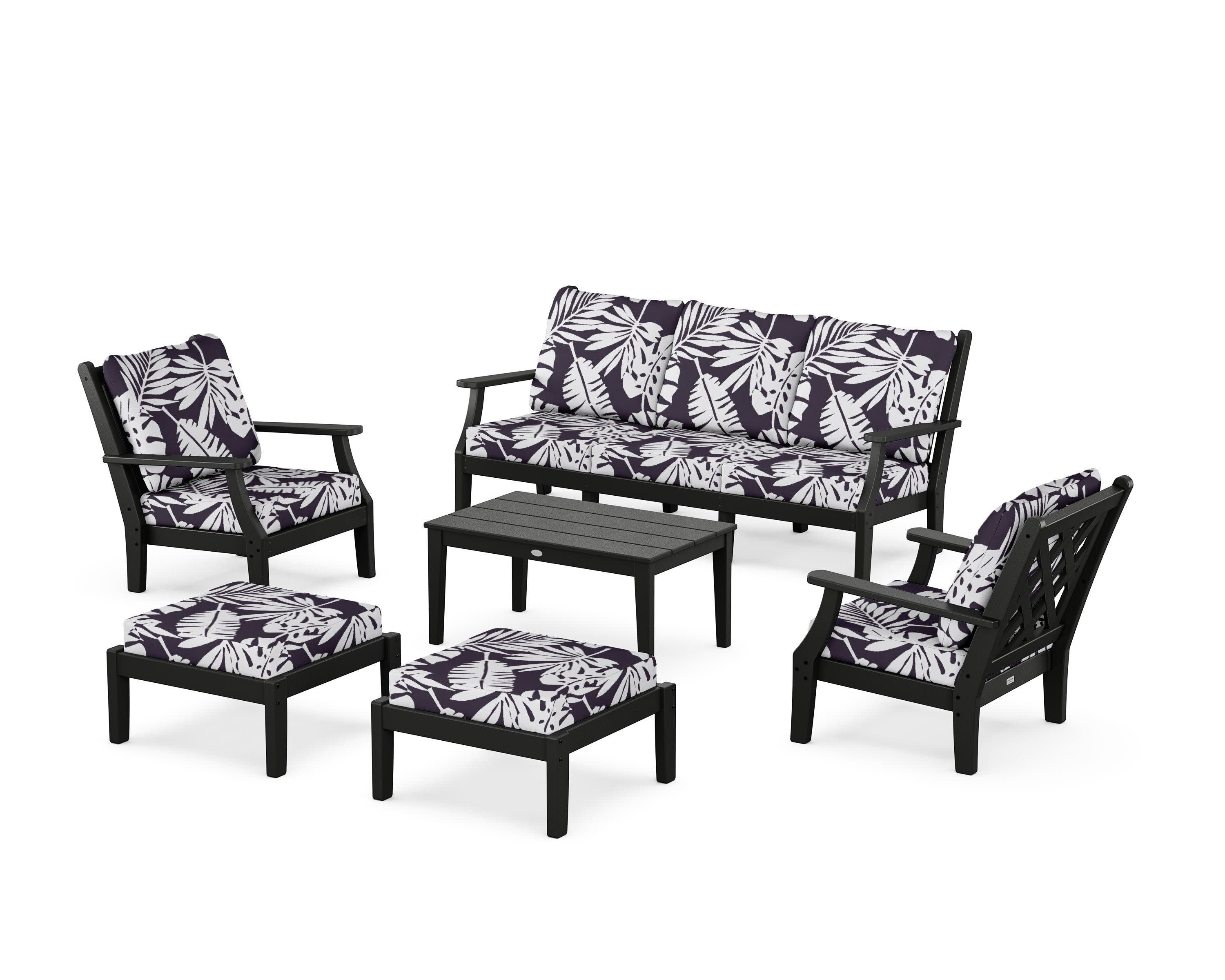 Wovendale 6-Piece Lounge Sofa Set in Black / Leaf Navy