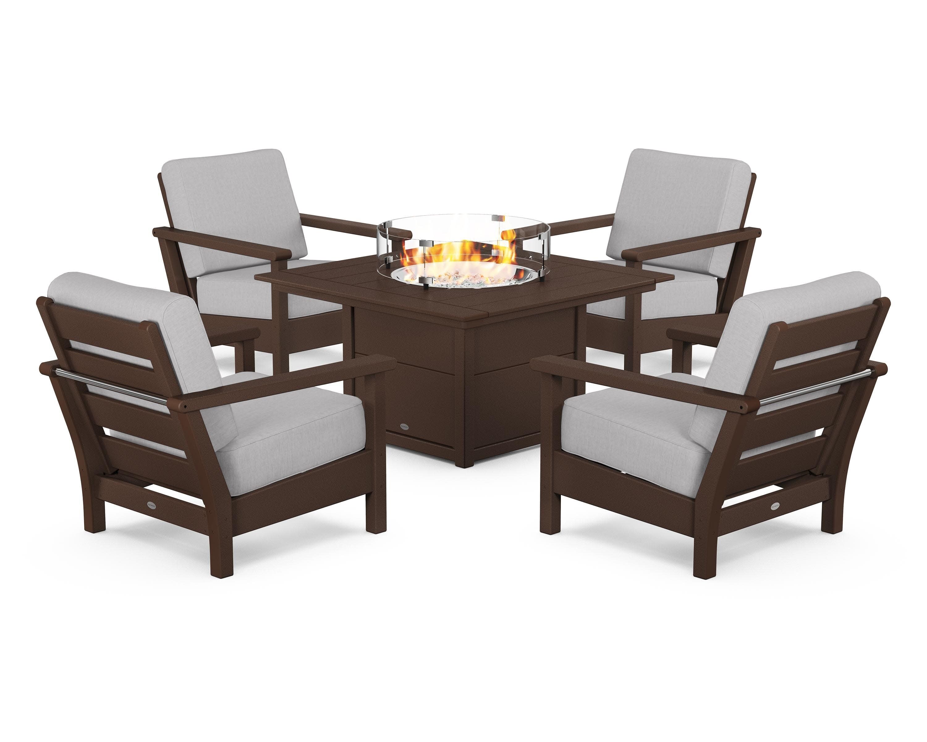 Harbour 5-Piece Conversation Set with Fire Pit Table in Mahogany / Granite