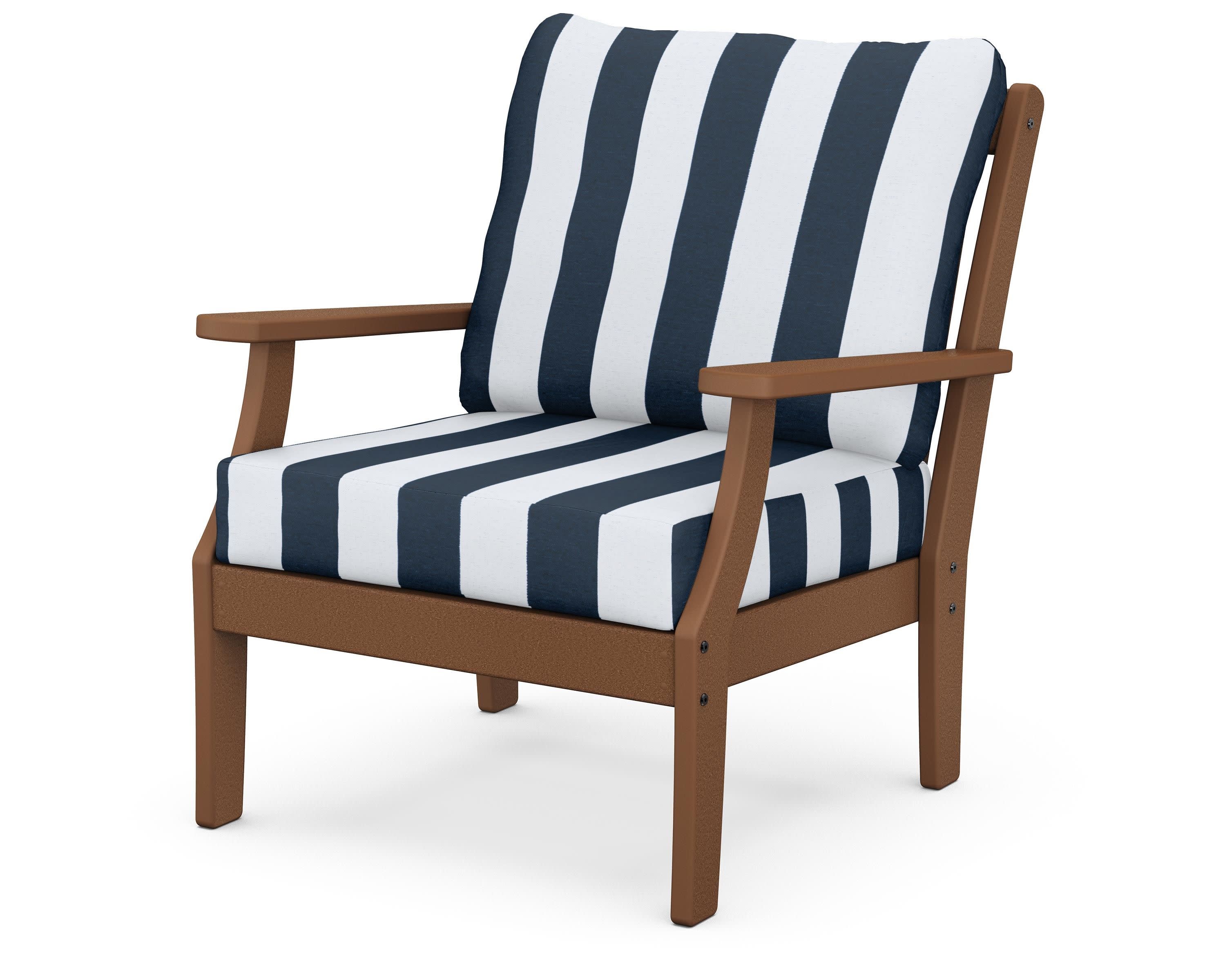 Braxton Deep Seating Chair in Teak / Cabana Stripe Marine Indigo