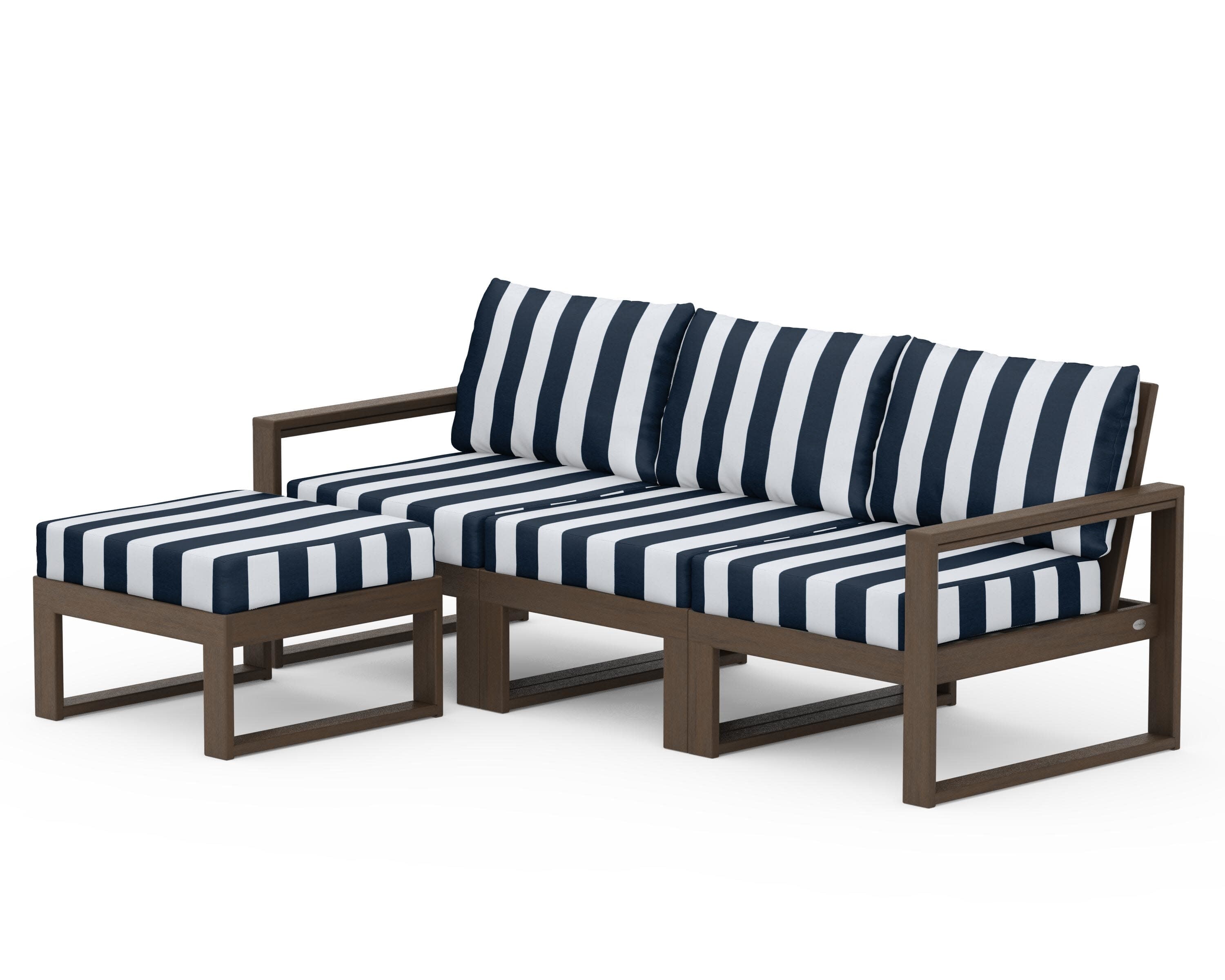 EDGE 4-Piece Modular Deep Seating Set with Ottoman in Kona / Cabana Stripe Marine Indigo