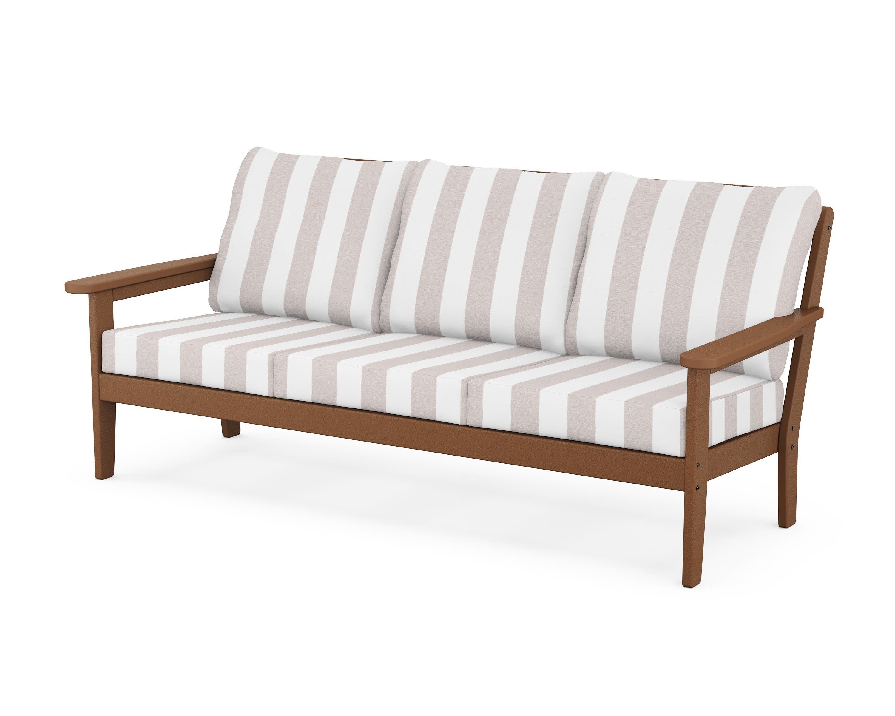 Cottage Deep Seating Sofa in Teak / Cabana Stripe Dune Burlap