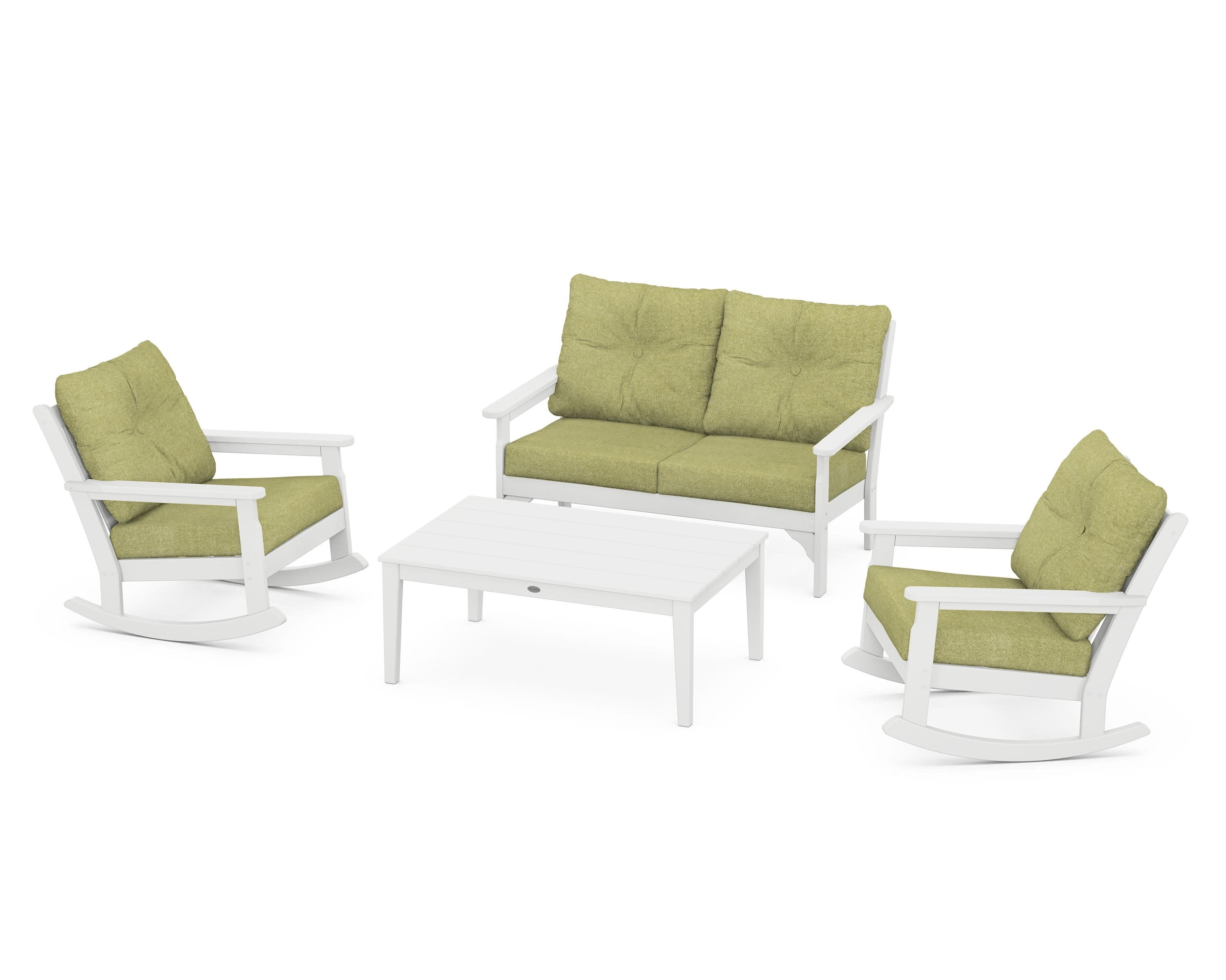 Vineyard 4-Piece Deep Seating Rocking Chair Set in White / Chartreuse Boucle