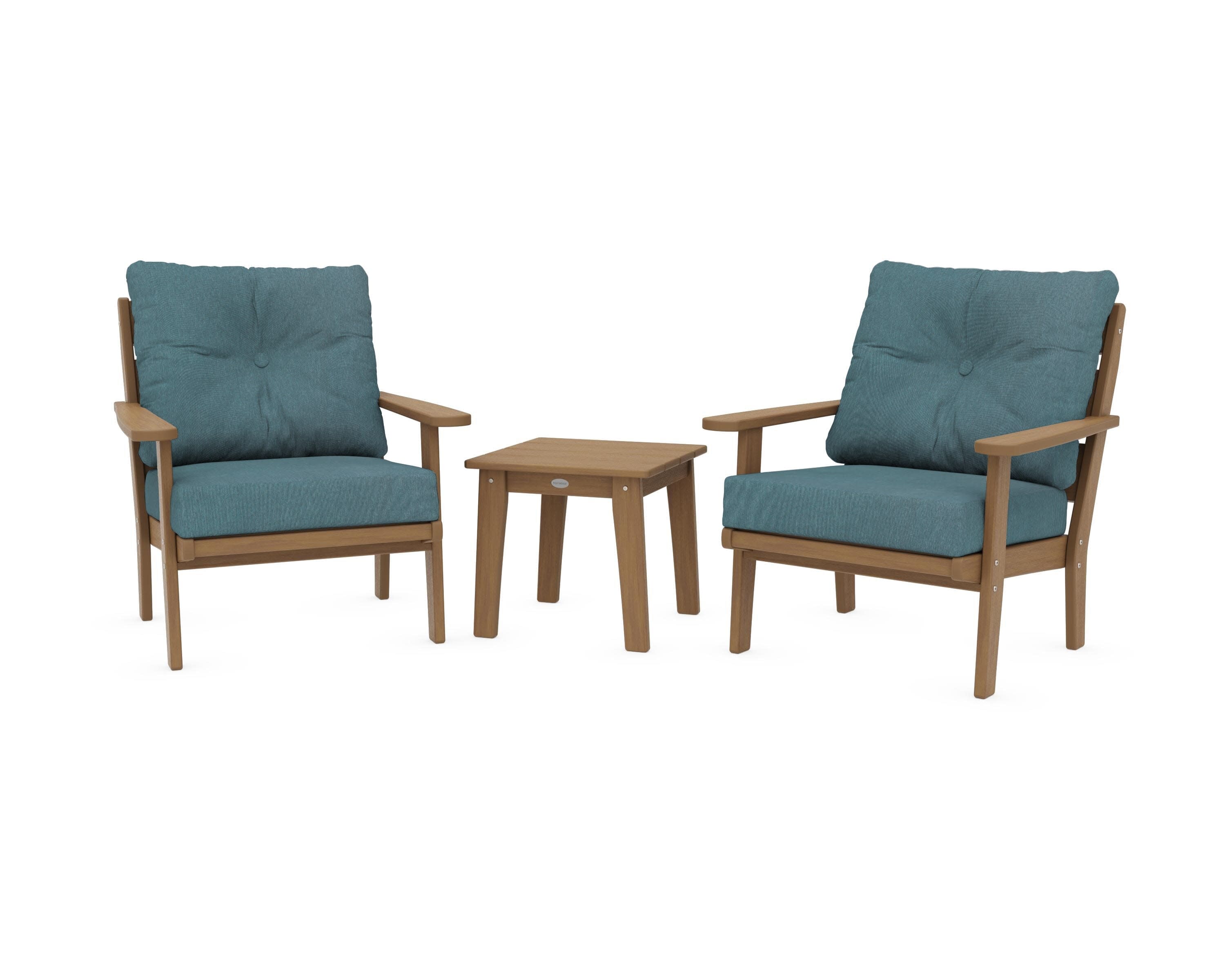 Lakeside 3-Piece Deep Seating Chair Set in Natural / Ocean Teal