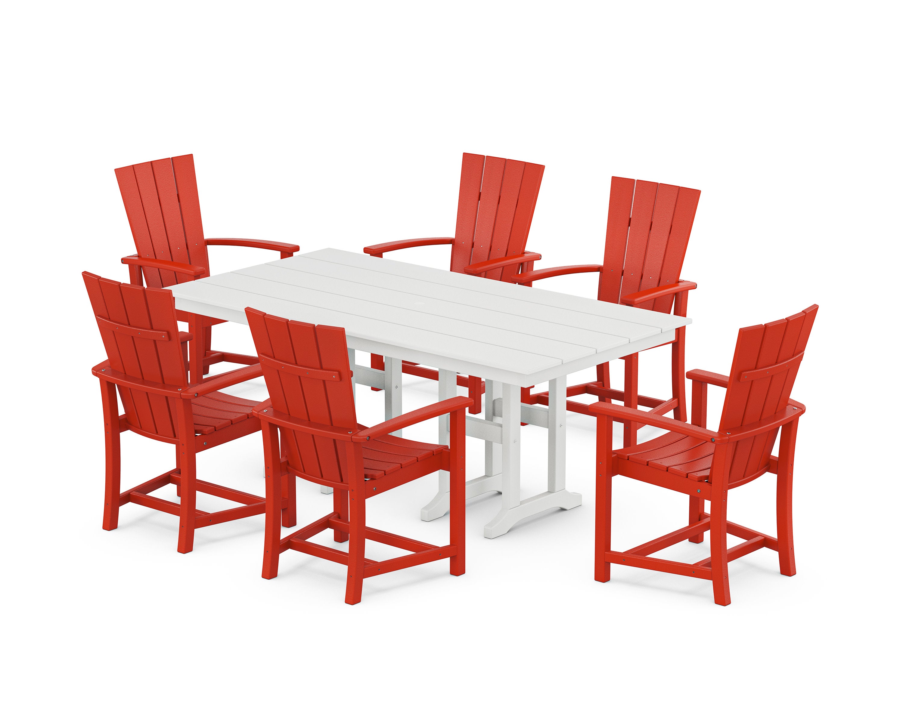 Quattro 7-Piece Farmhouse Dining Set in Sunset Red / White