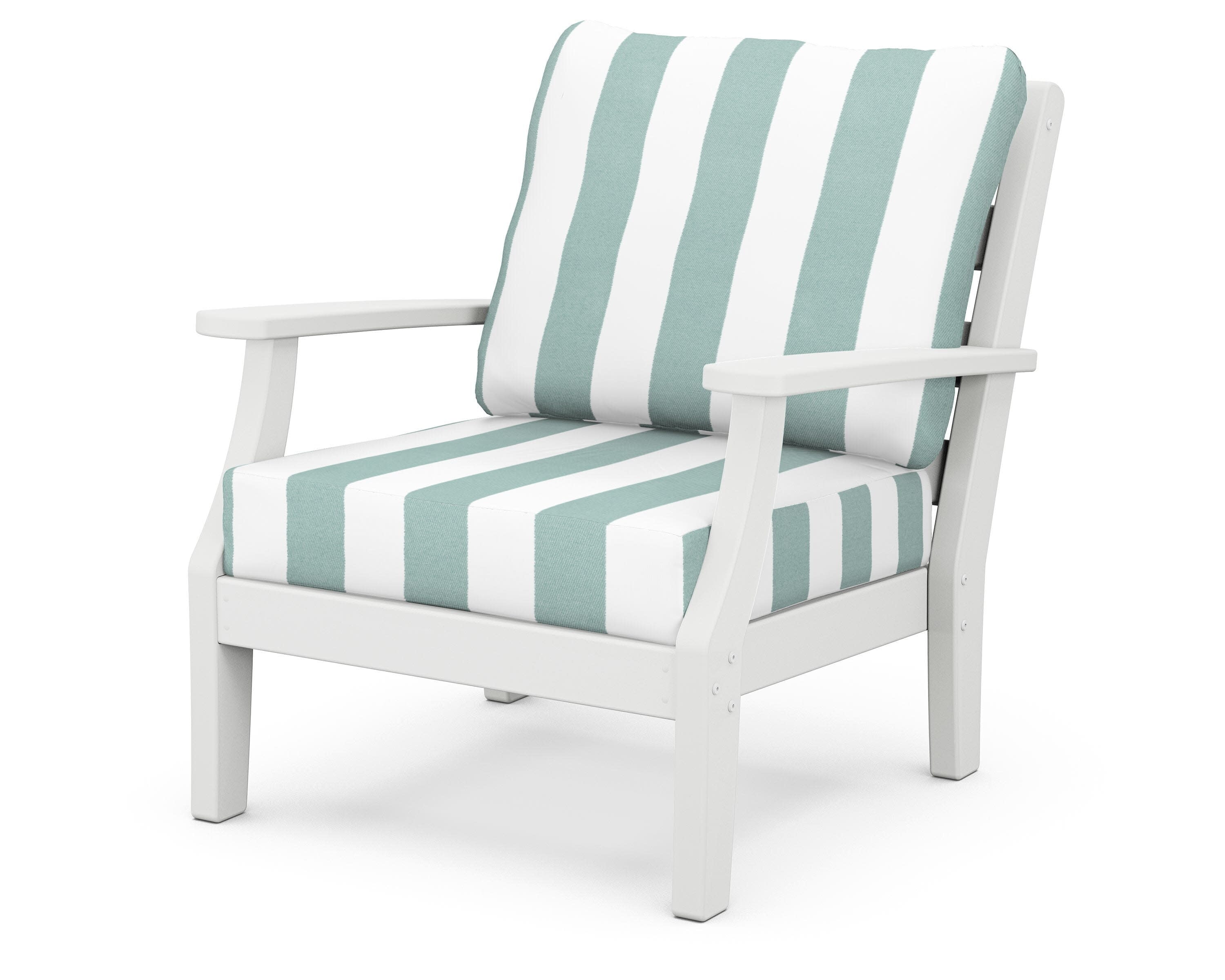 Chesapeake Deep Seating Chair in White / Cabana Stripe Glacier Spa
