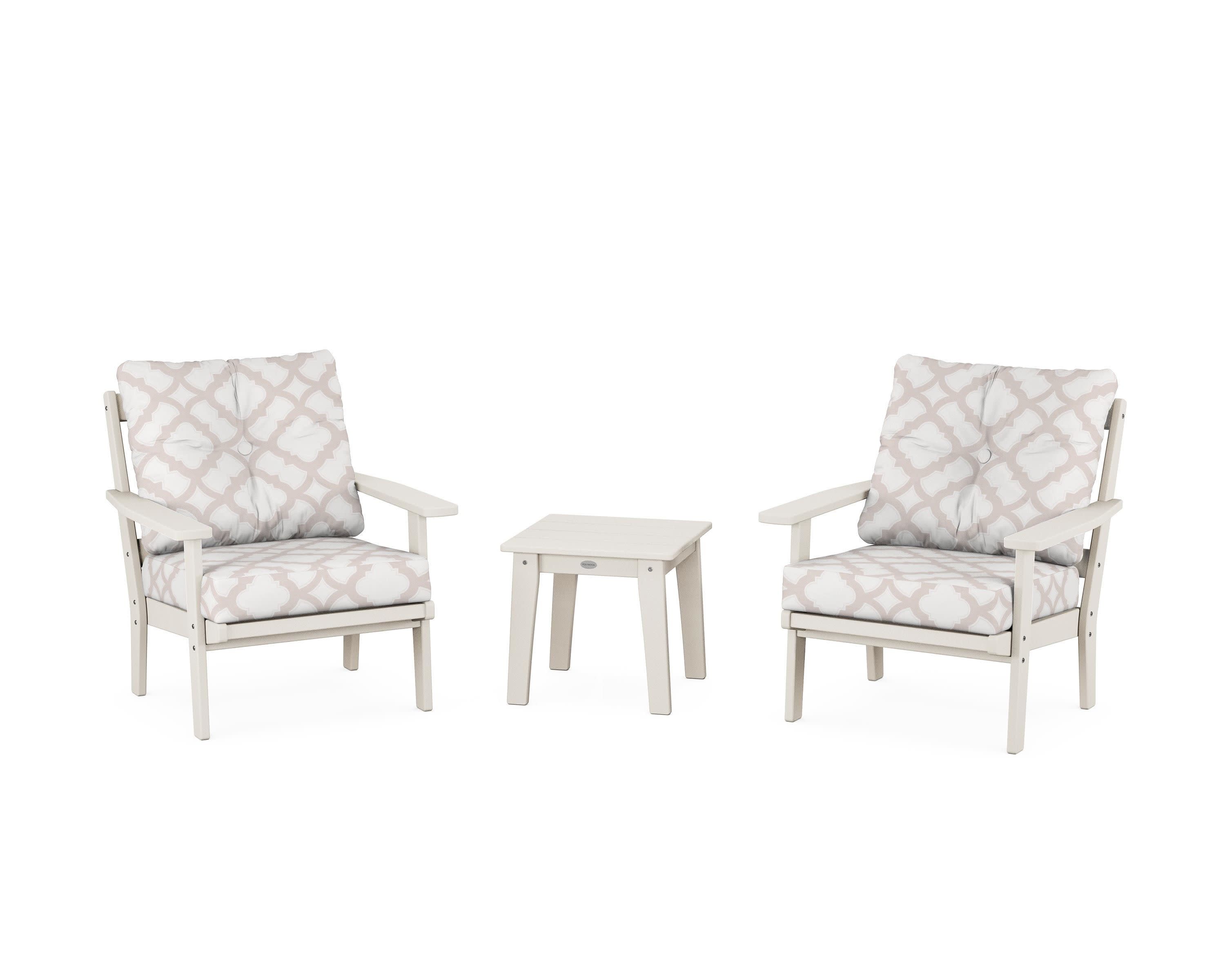 Oxford 3-Piece Deep Seating Set in Sand / Trellis Dune Burlap