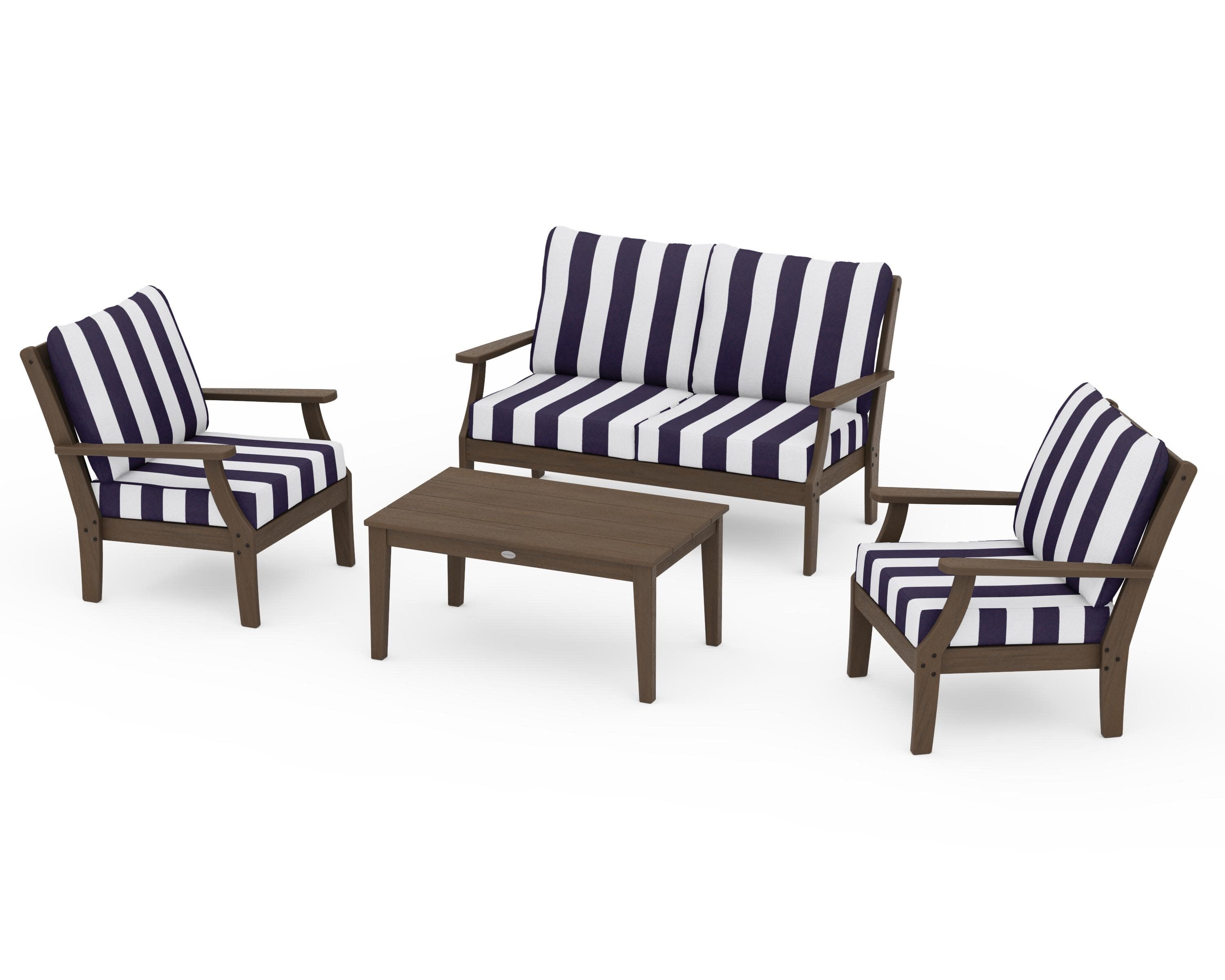Braxton 4-Piece Deep Seating Chair Set in Kona / Cabana Stripe Navy