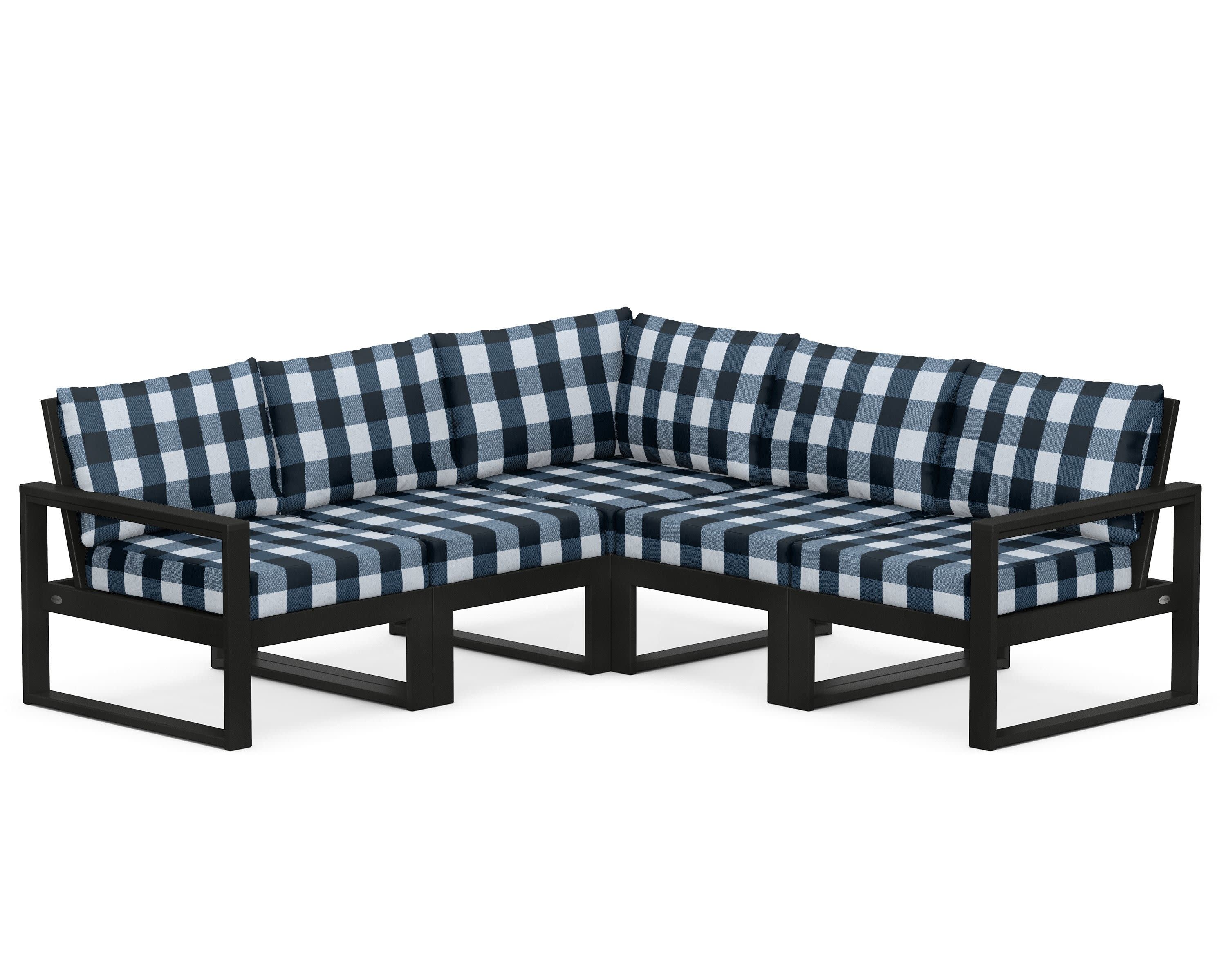 EDGE 5-Piece Modular Deep Seating Set in Black / Buffalo Plaid Marine Indigo