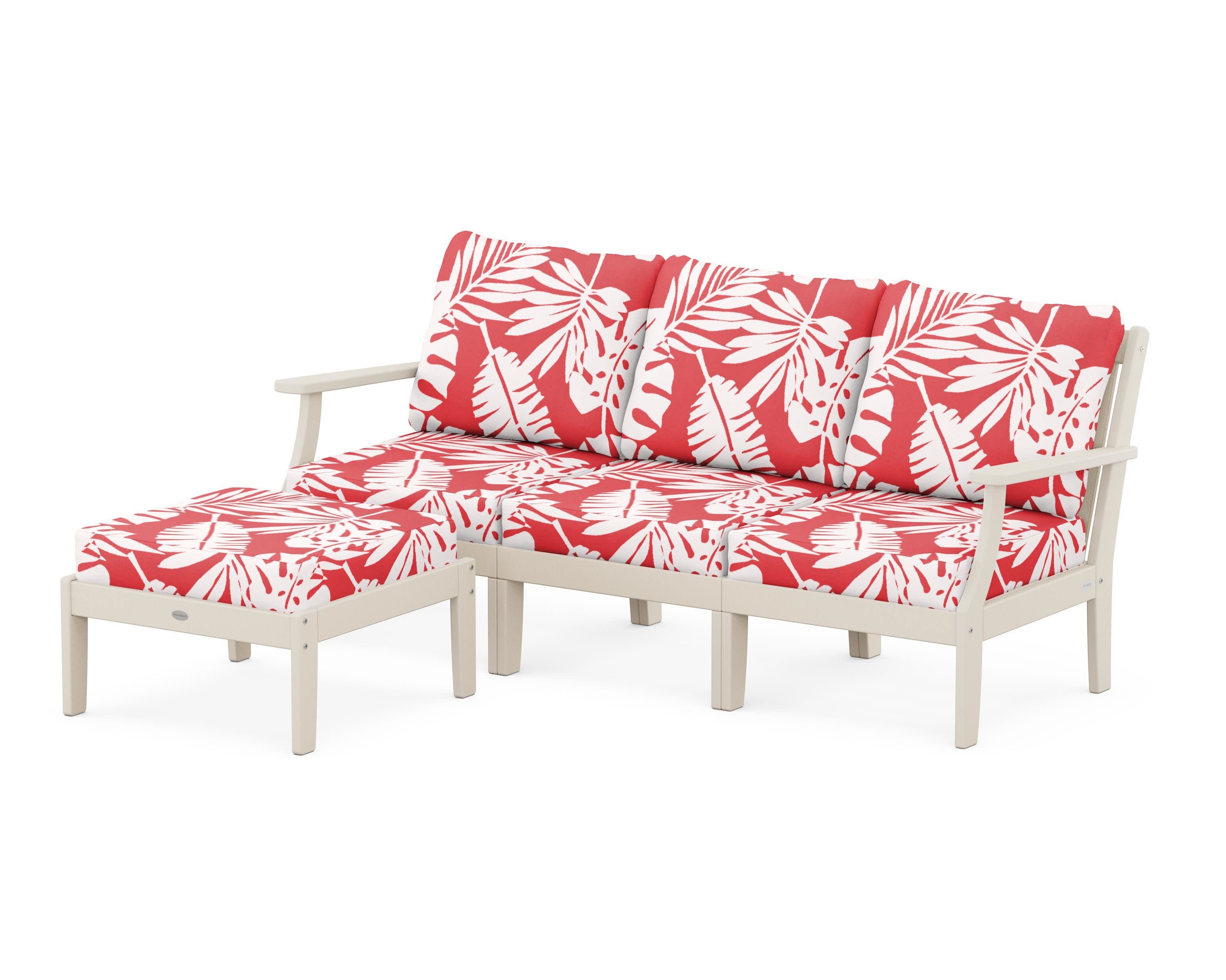 Braxton Modular 4-Piece Deep Seating Set with Ottoman in Sand / Leaf Crimson