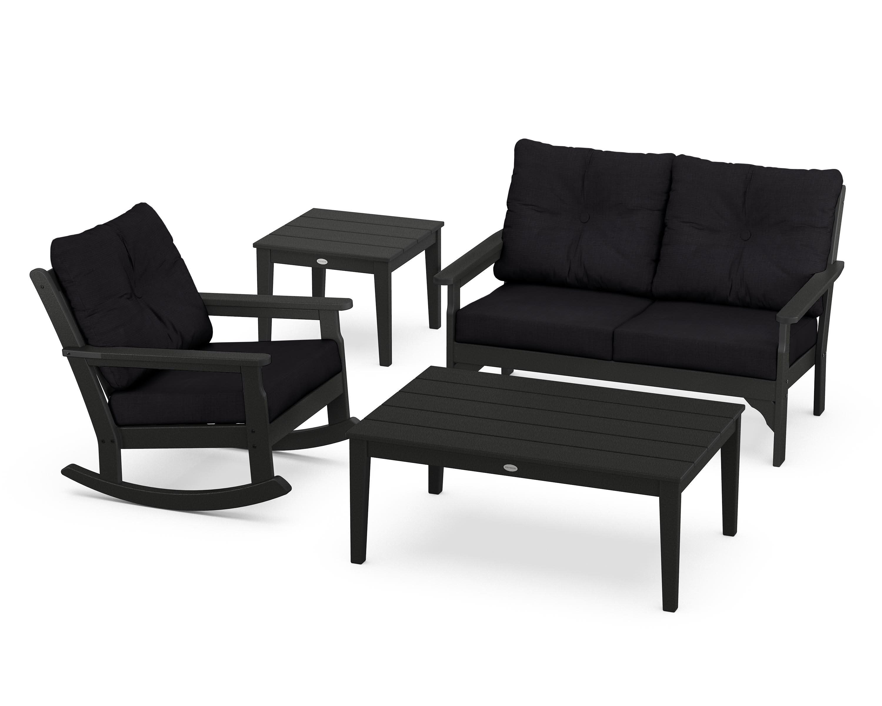 Vineyard 4-Piece Deep Seating Rocker Set in Black / Midnight Linen