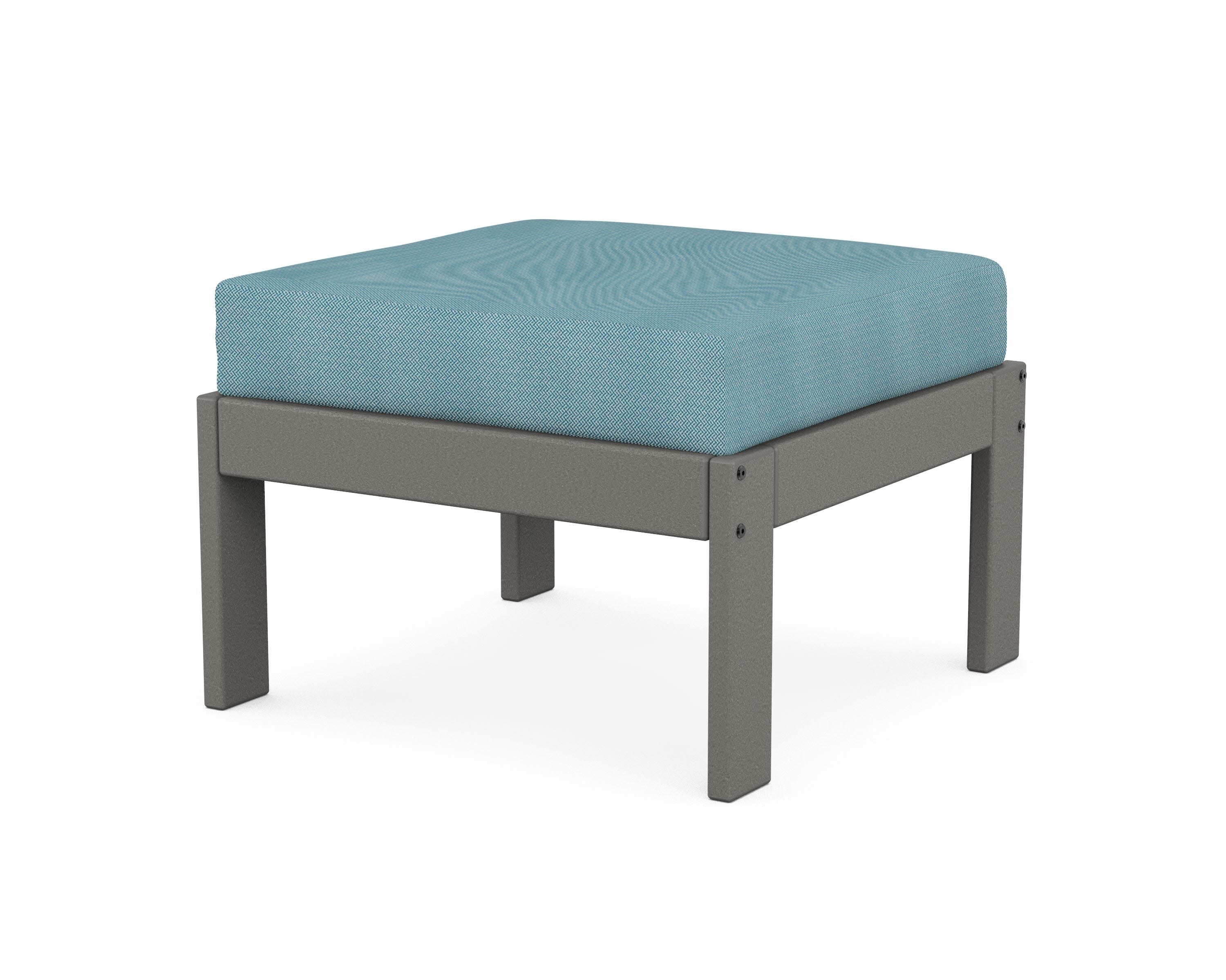 Vineyard Modular Ottoman in Slate Grey / Lattice Sky Blue