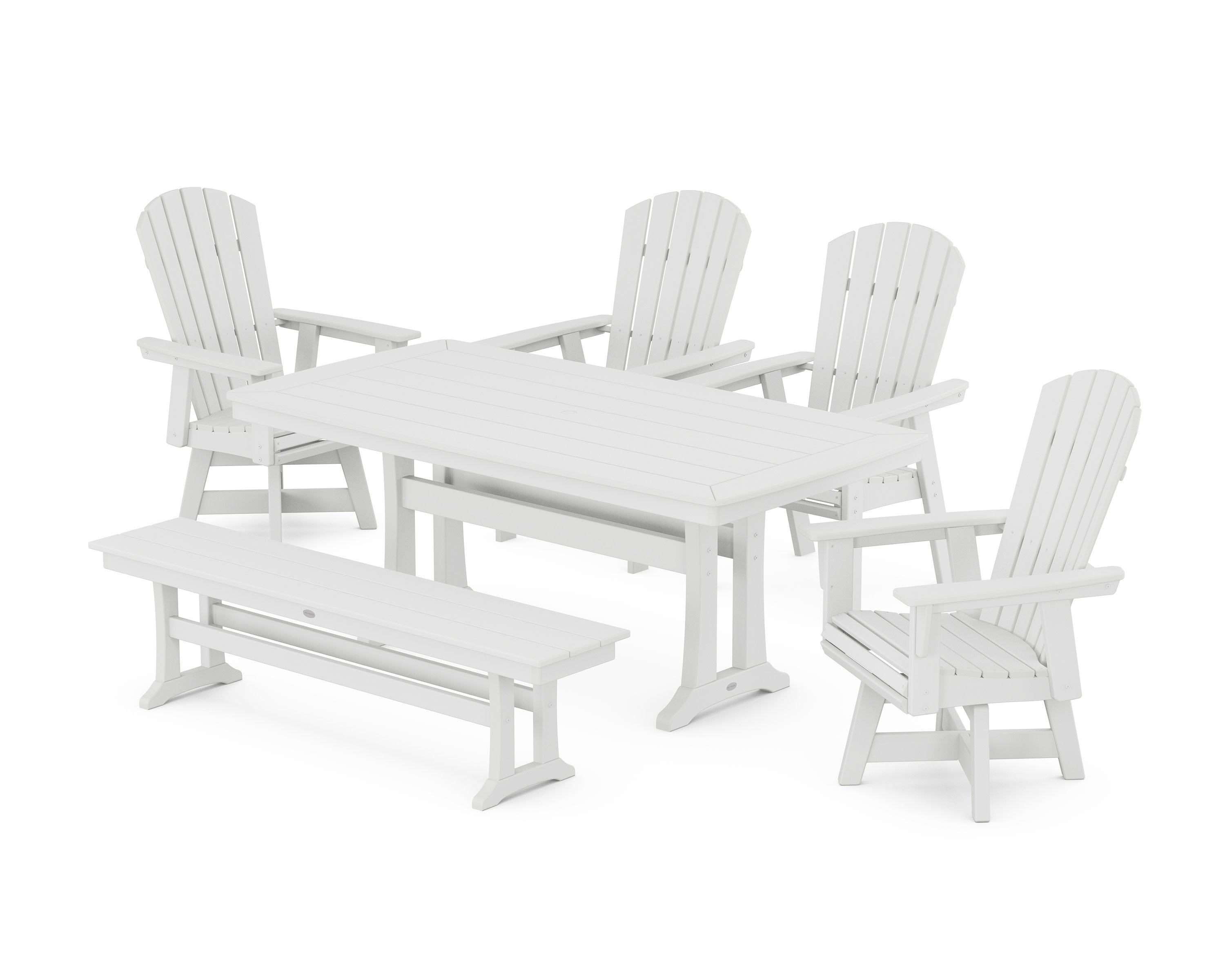Nautical Adirondack Swivel 6-Piece Dining Set with Trestle Legs in White
