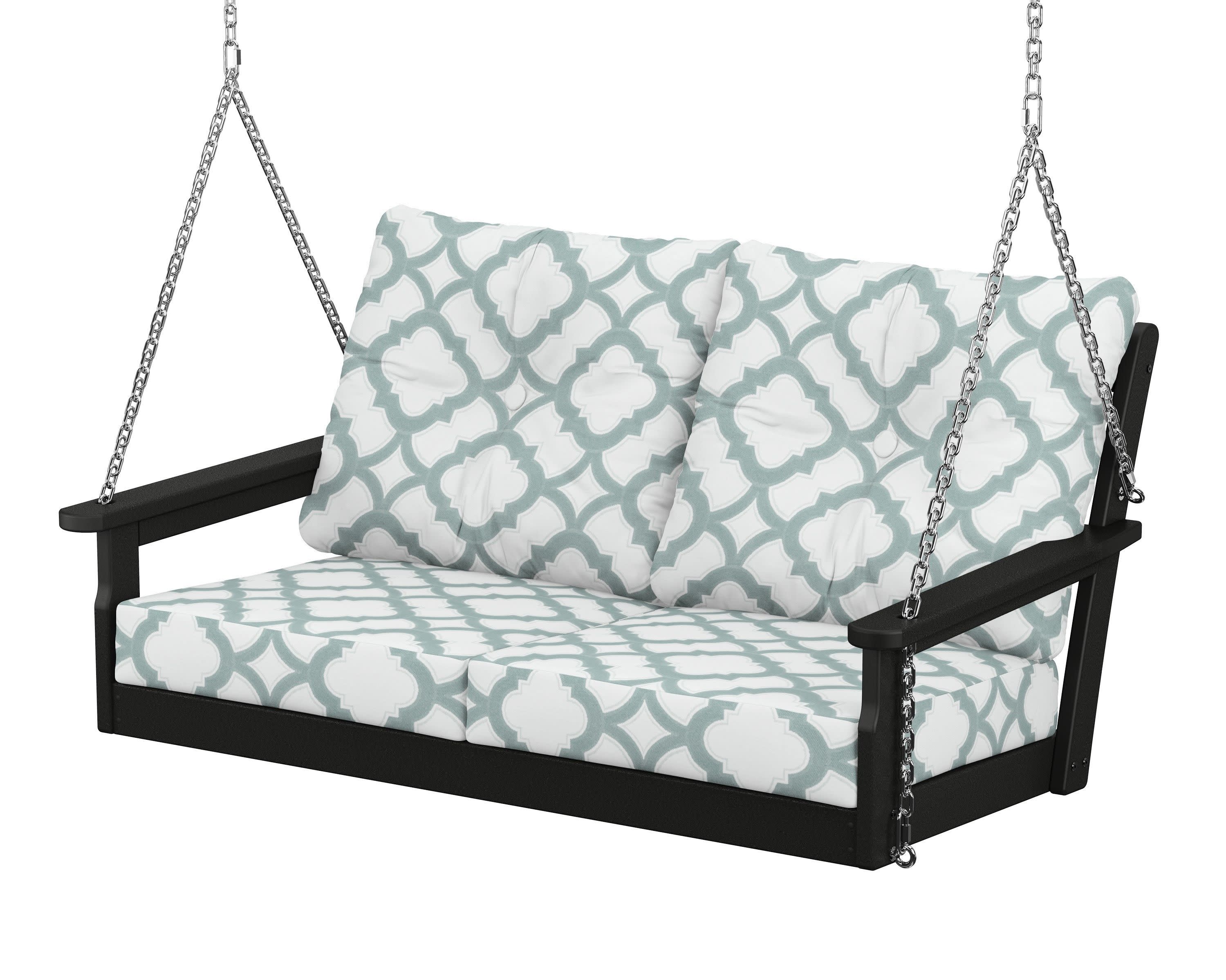 Vineyard Deep Seating Swing in Black / Trellis Glacier Spa