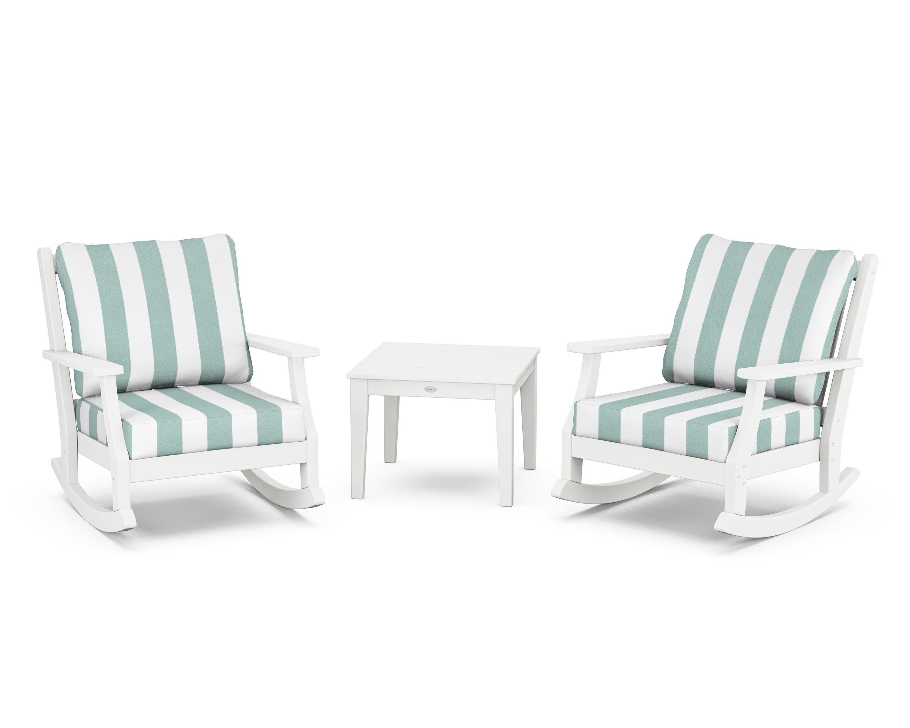 Wovendale 3-Piece Deep Seating Rocker Set in White / Cabana Stripe Glacier Spa