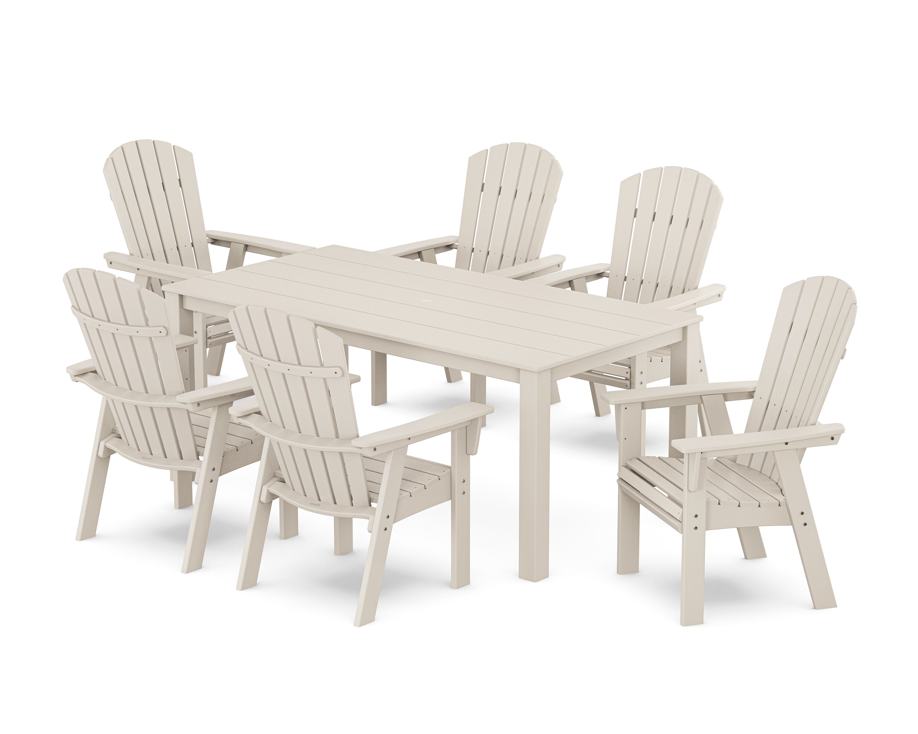 Nautical Curveback Adirondack 7-Piece Parsons Dining Set in Sand