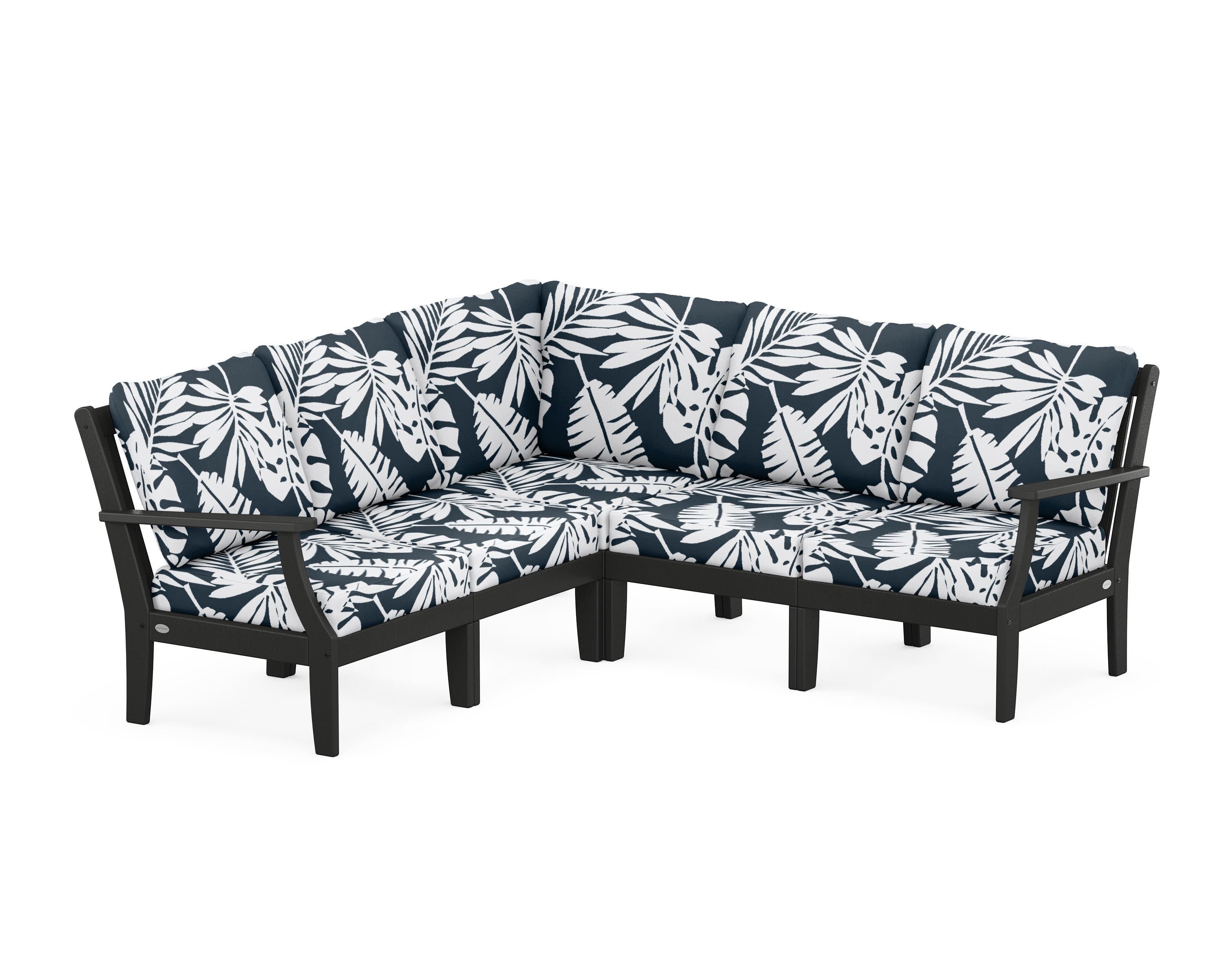 Braxton Modular 5-Piece Deep Seating Set in Black / Leaf Marine Indigo