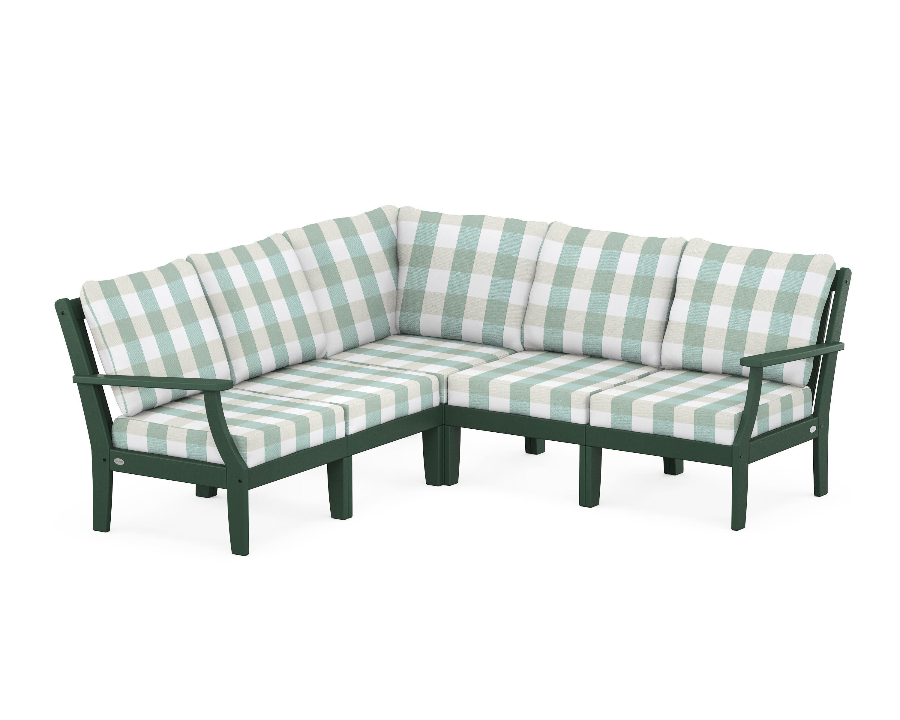 Braxton Modular 5-Piece Deep Seating Set in Green / Buffalo Plaid Glacier Spa