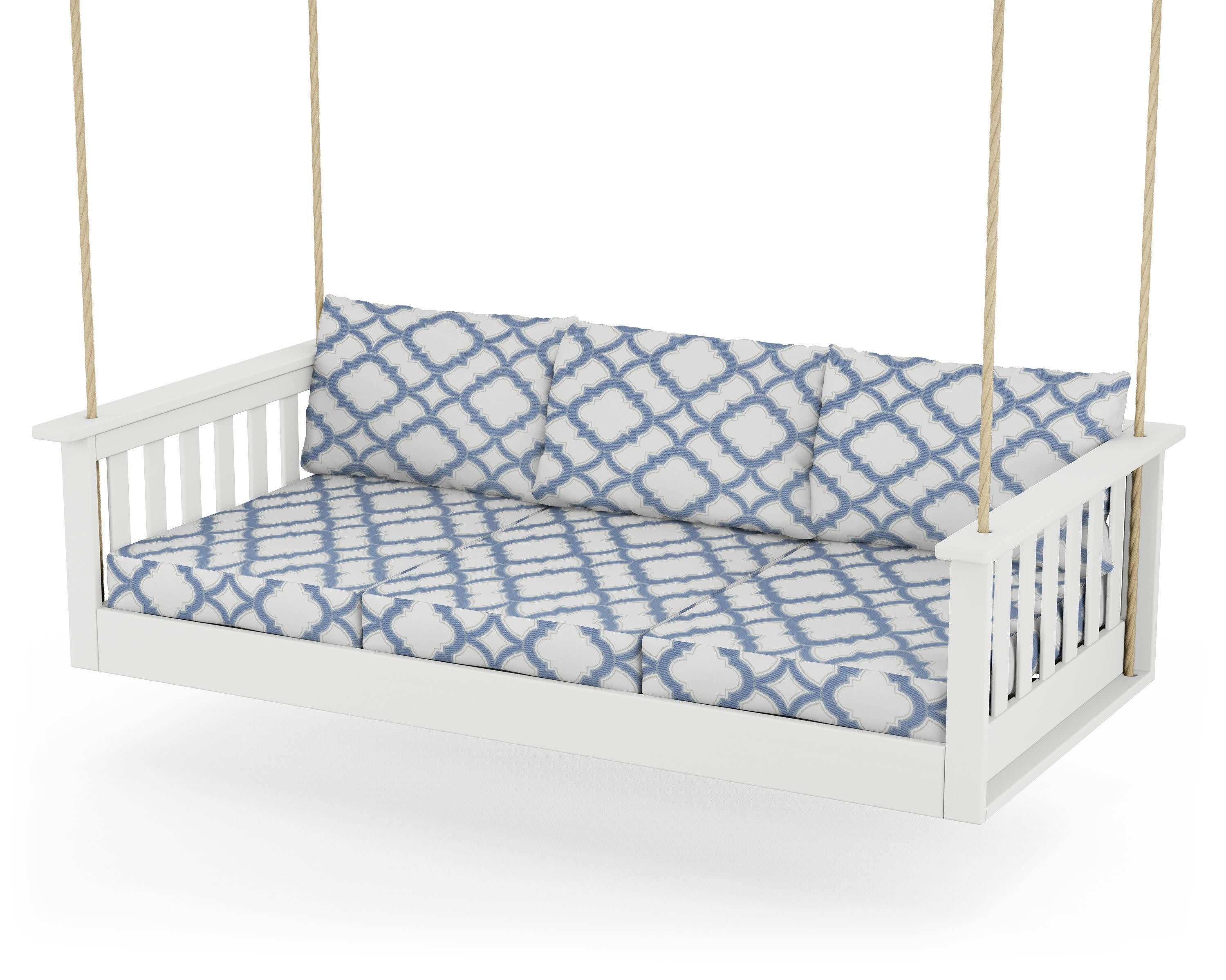 Vineyard Daybed Swing in White / Trellis Sky Blue