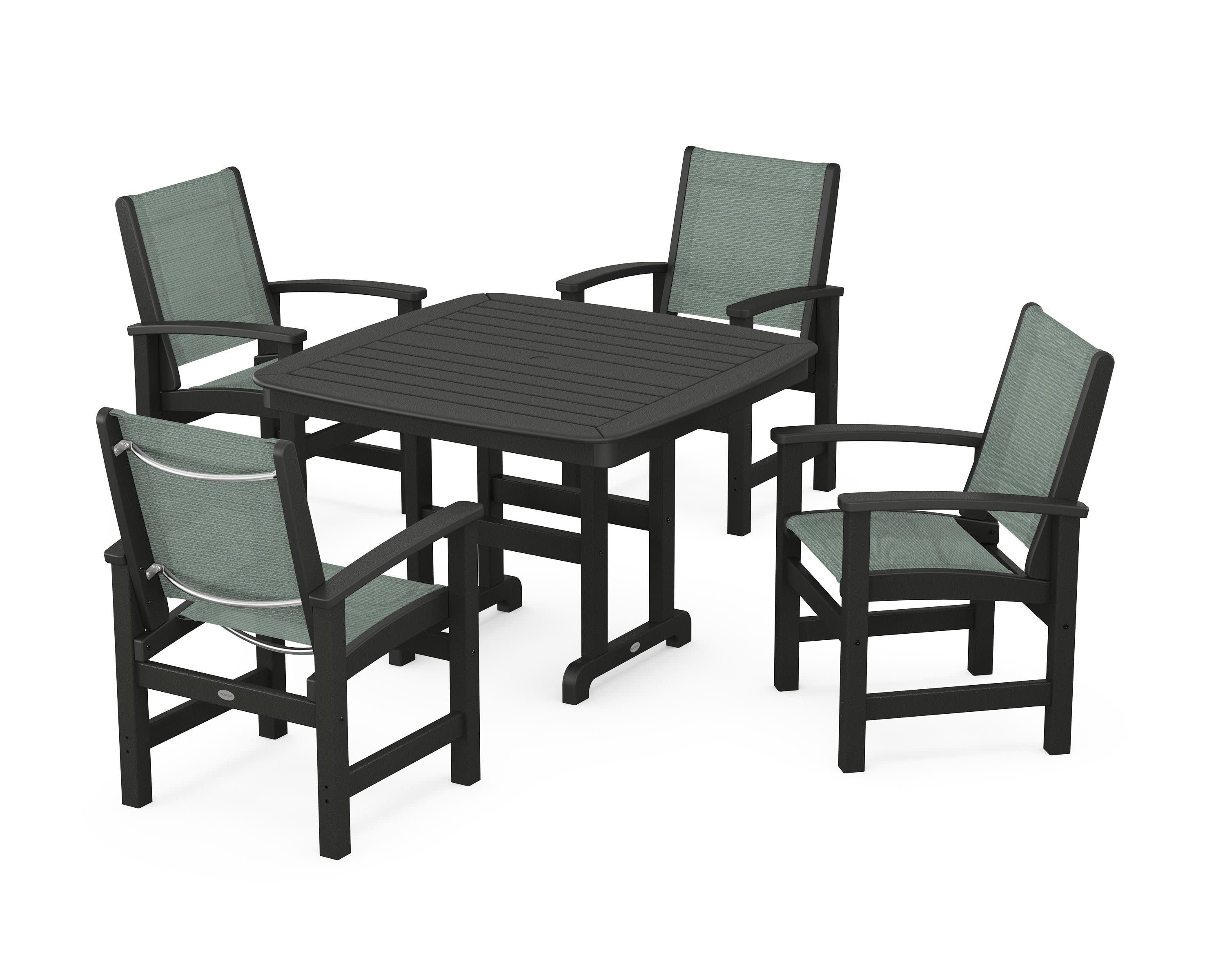 Coastal 5-Piece Dining Set in Black / Dupioni Sea Mist Sling