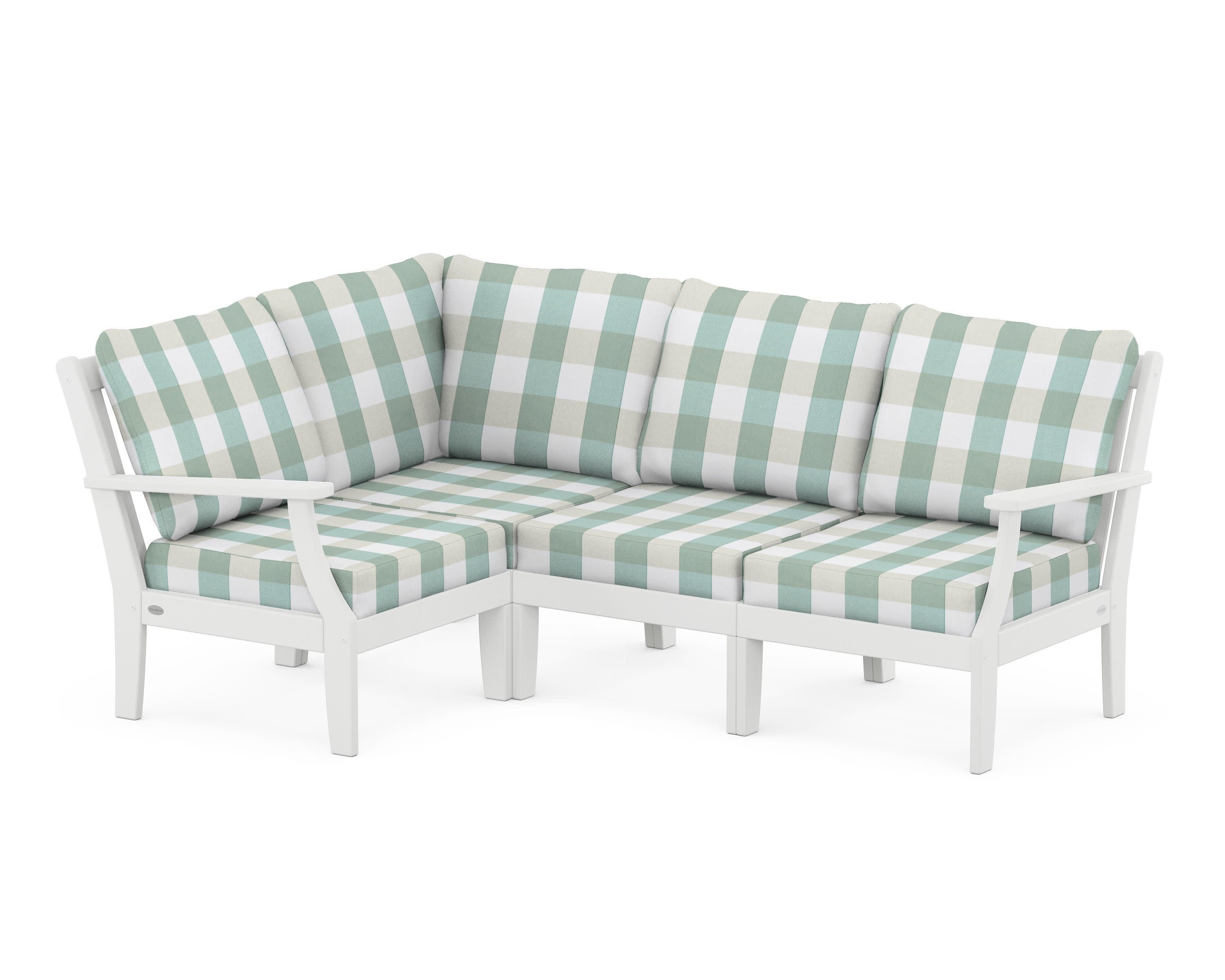 Braxton Modular 4-Piece Deep Seating Set in White / Buffalo Plaid Glacier Spa