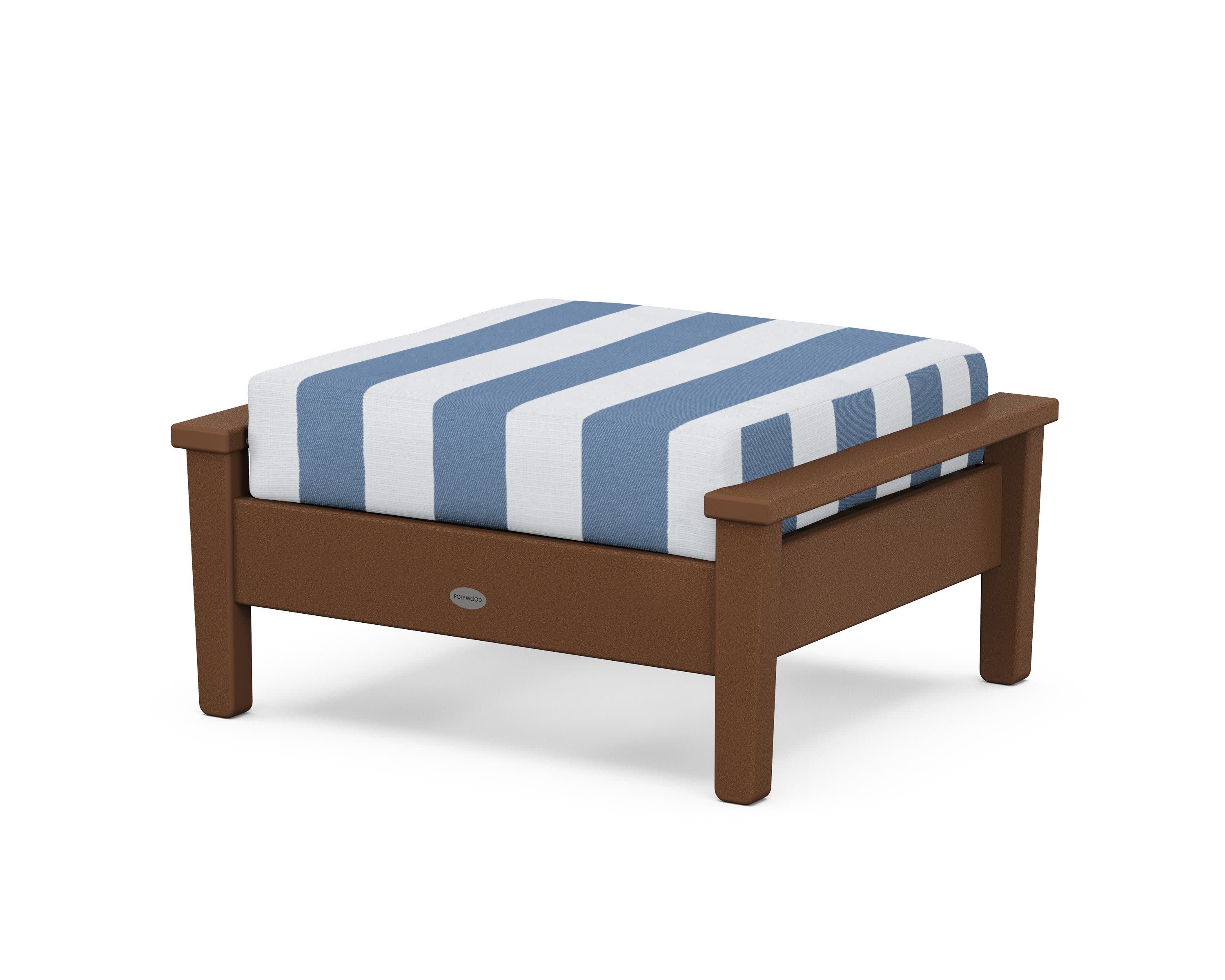 Prescott Deep Seating Ottoman in Teak / Cabana Stripe Sky Blue